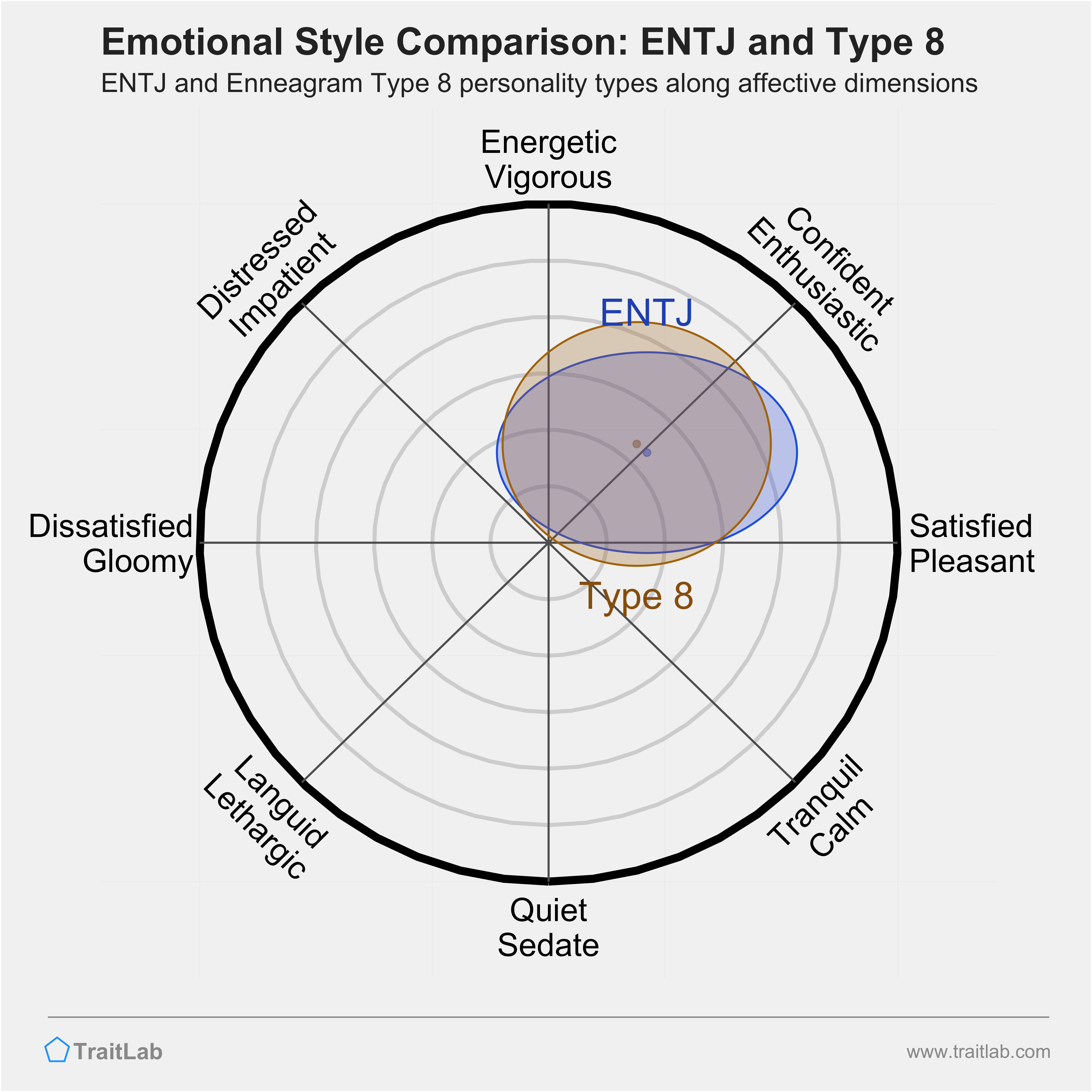 ENTJ and Type 8 comparison across emotional (affective) dimensions