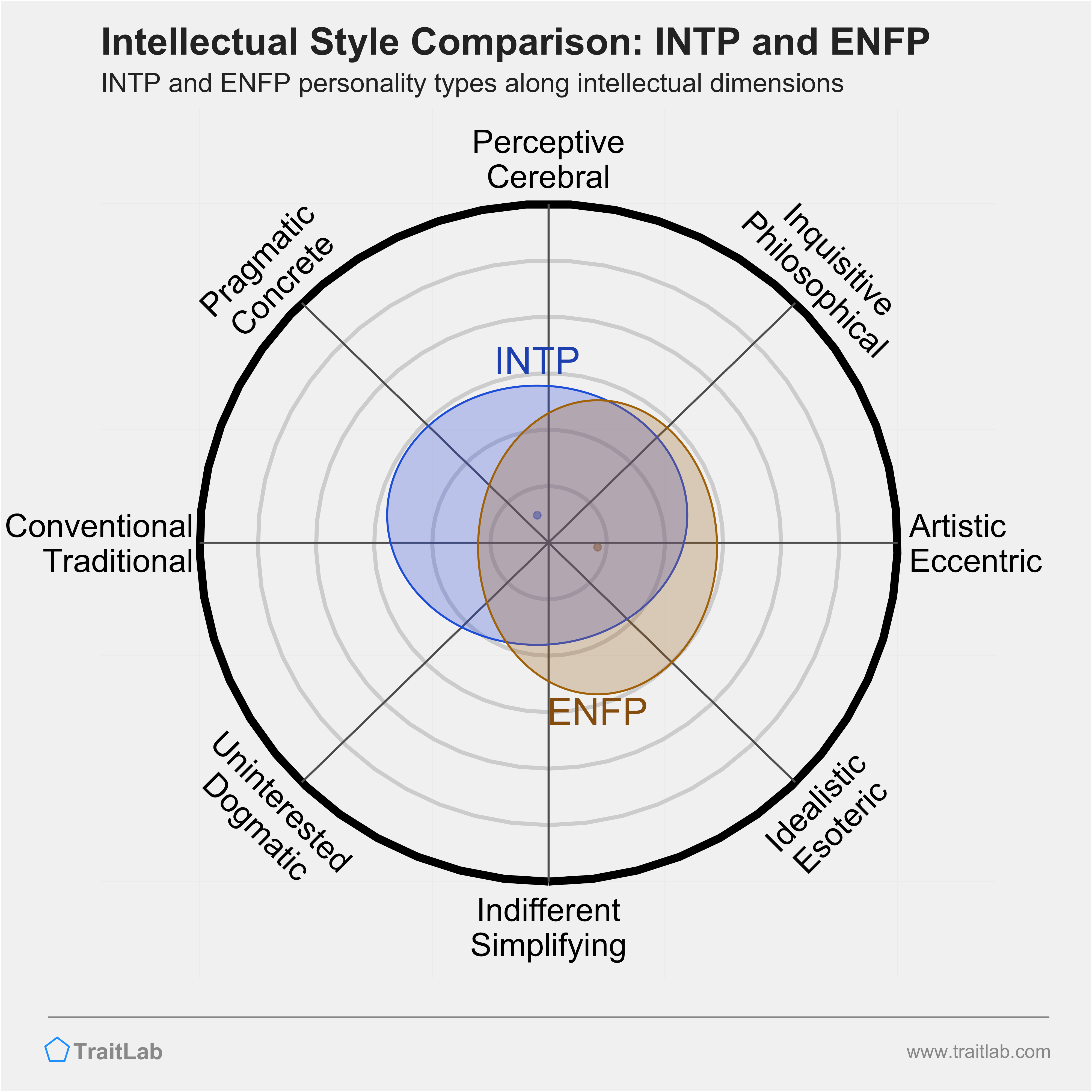 INTP and ENFP comparison across intellectual dimensions