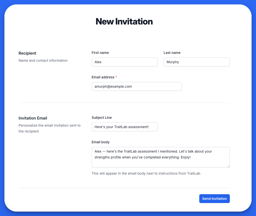 A screenshot of a new invitation