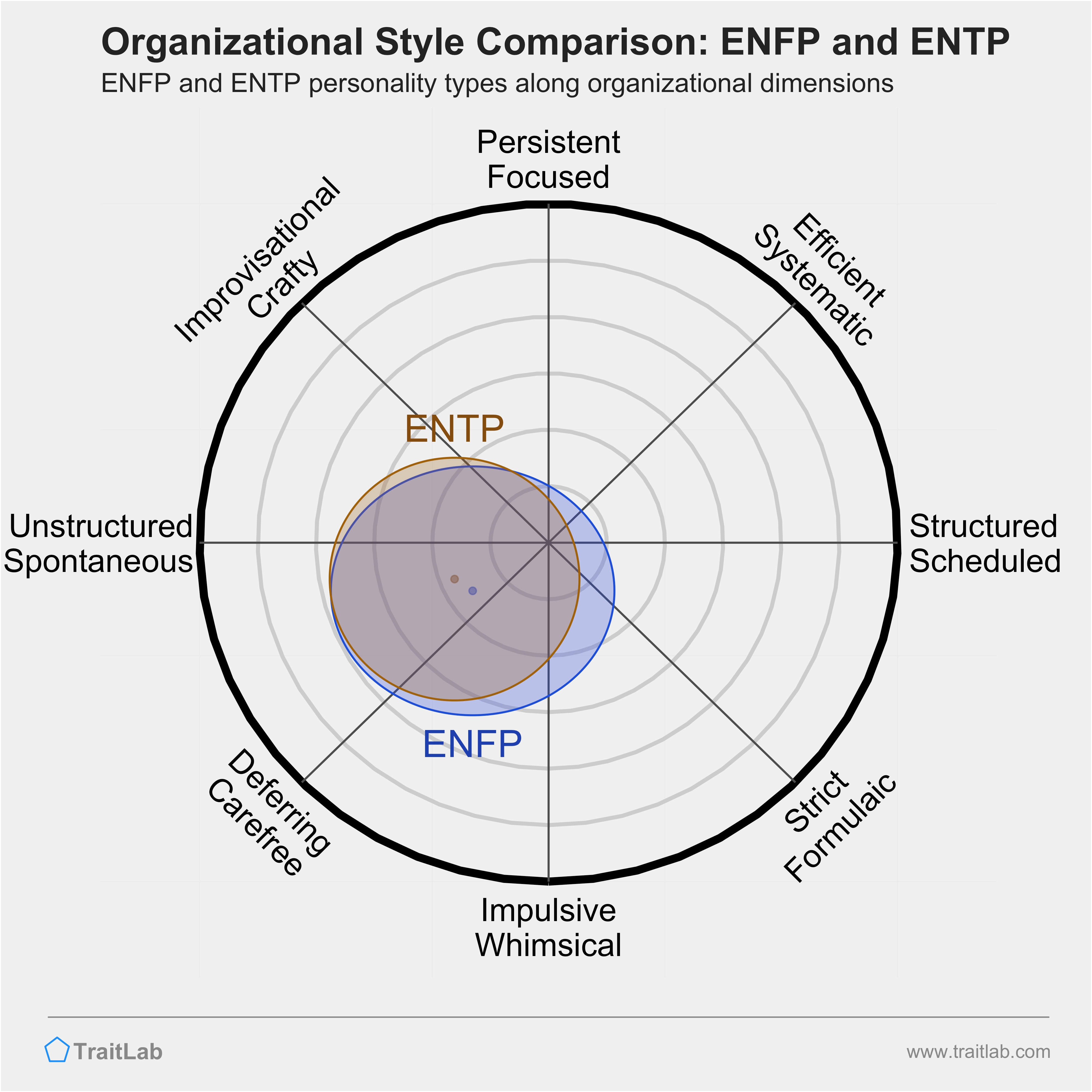 ENFP and ENTP comparison across organizational dimensions
