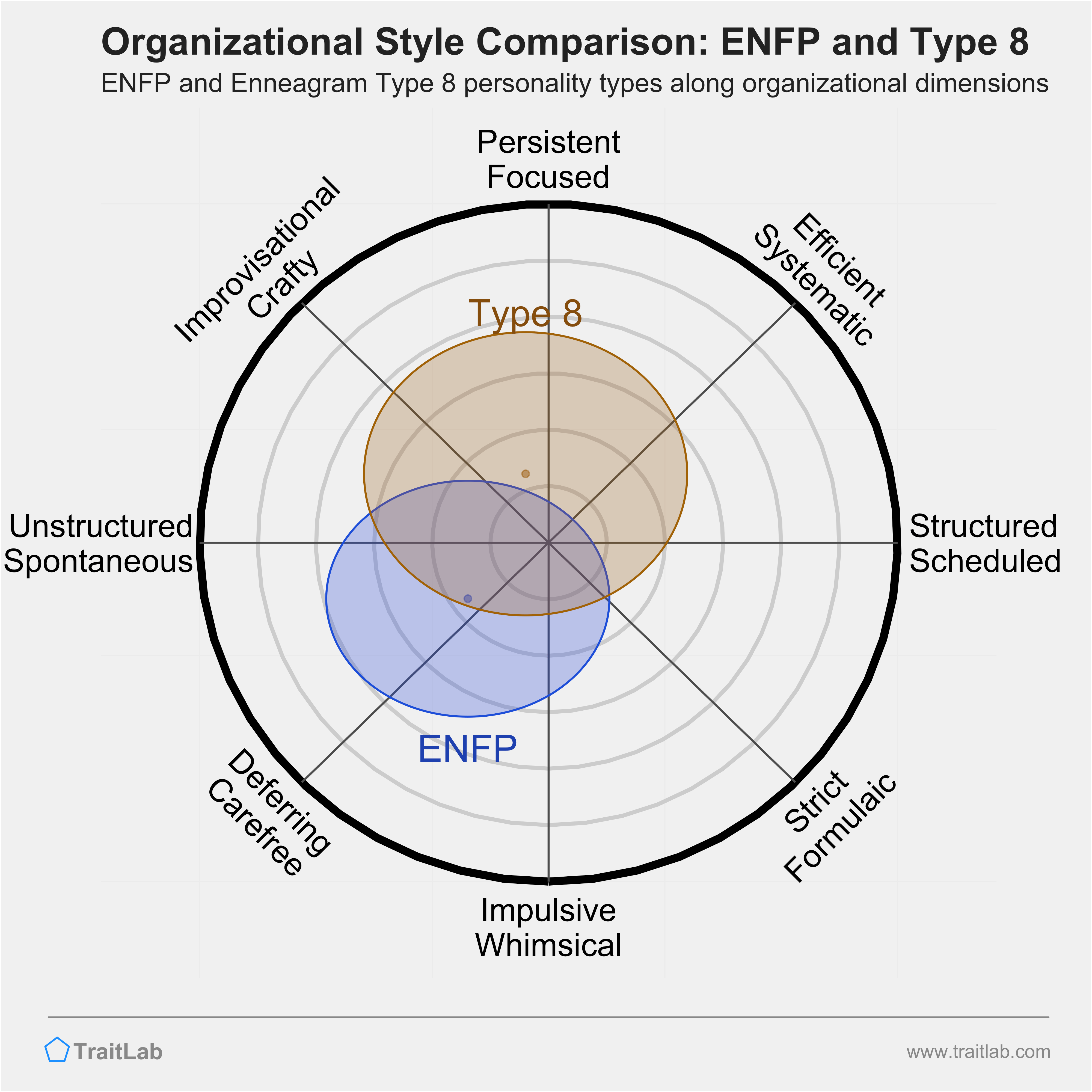 ENFP and Type 8 comparison across organizational dimensions