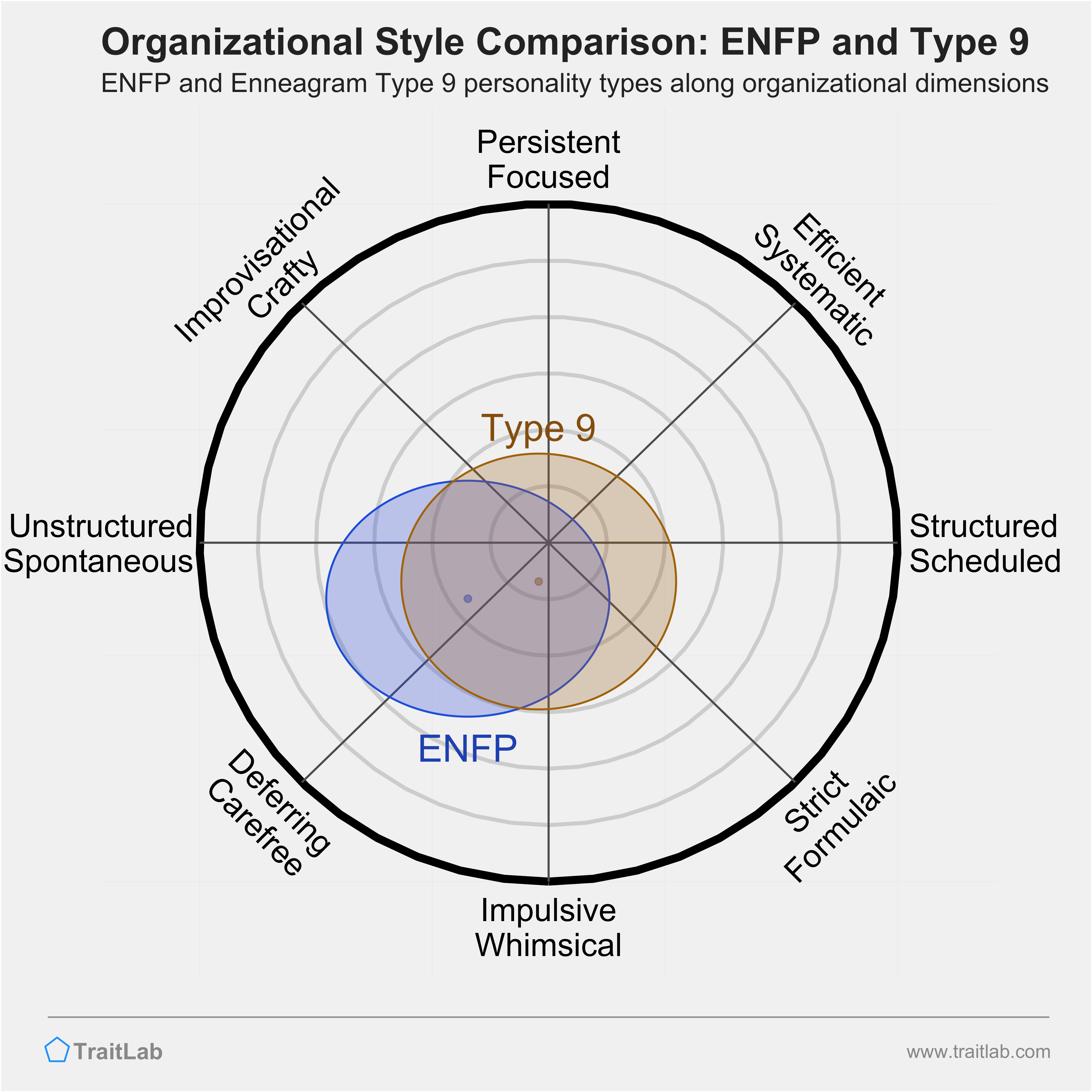 ENFP and Type 9 comparison across organizational dimensions