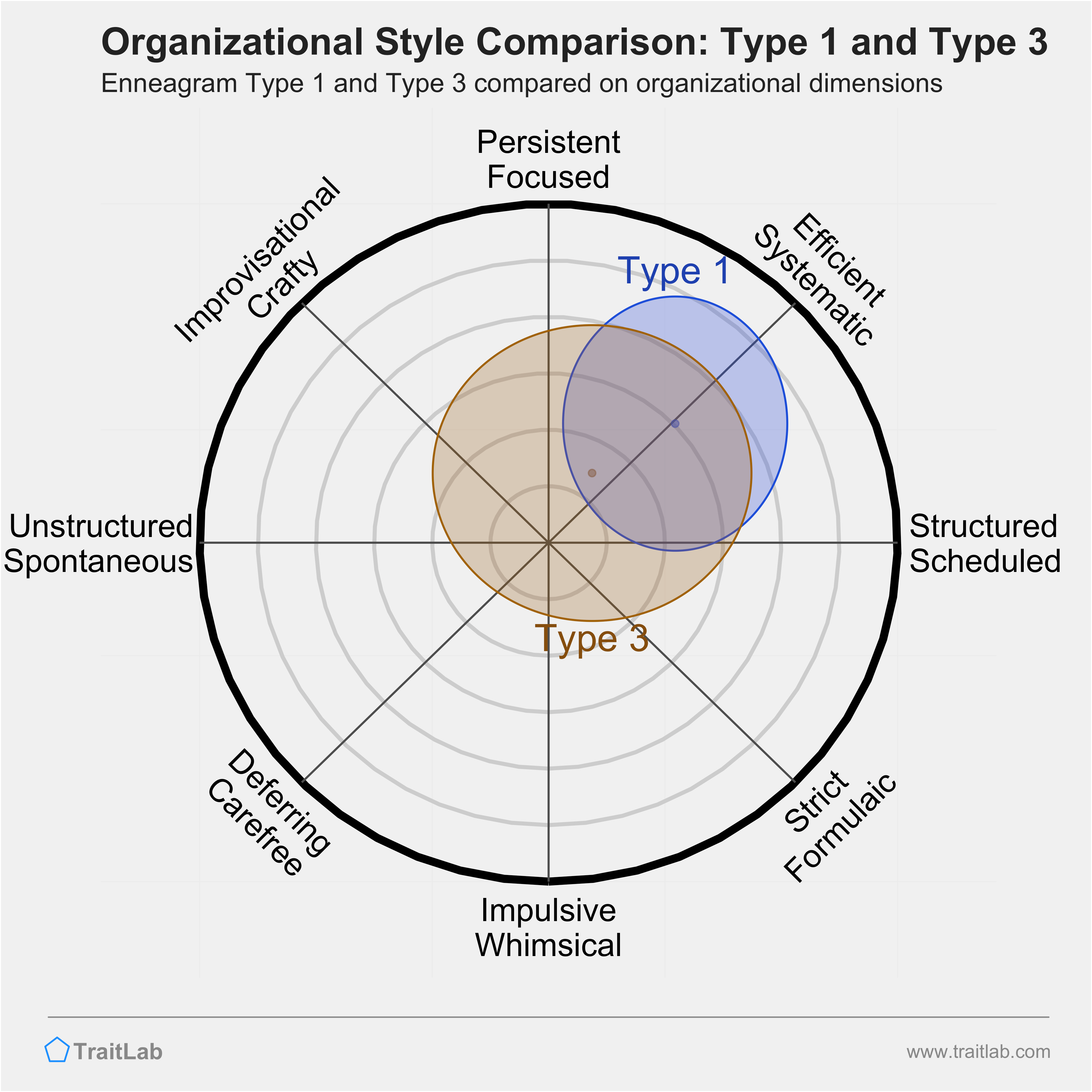 Type 1 and Type 3 comparison across organizational dimensions