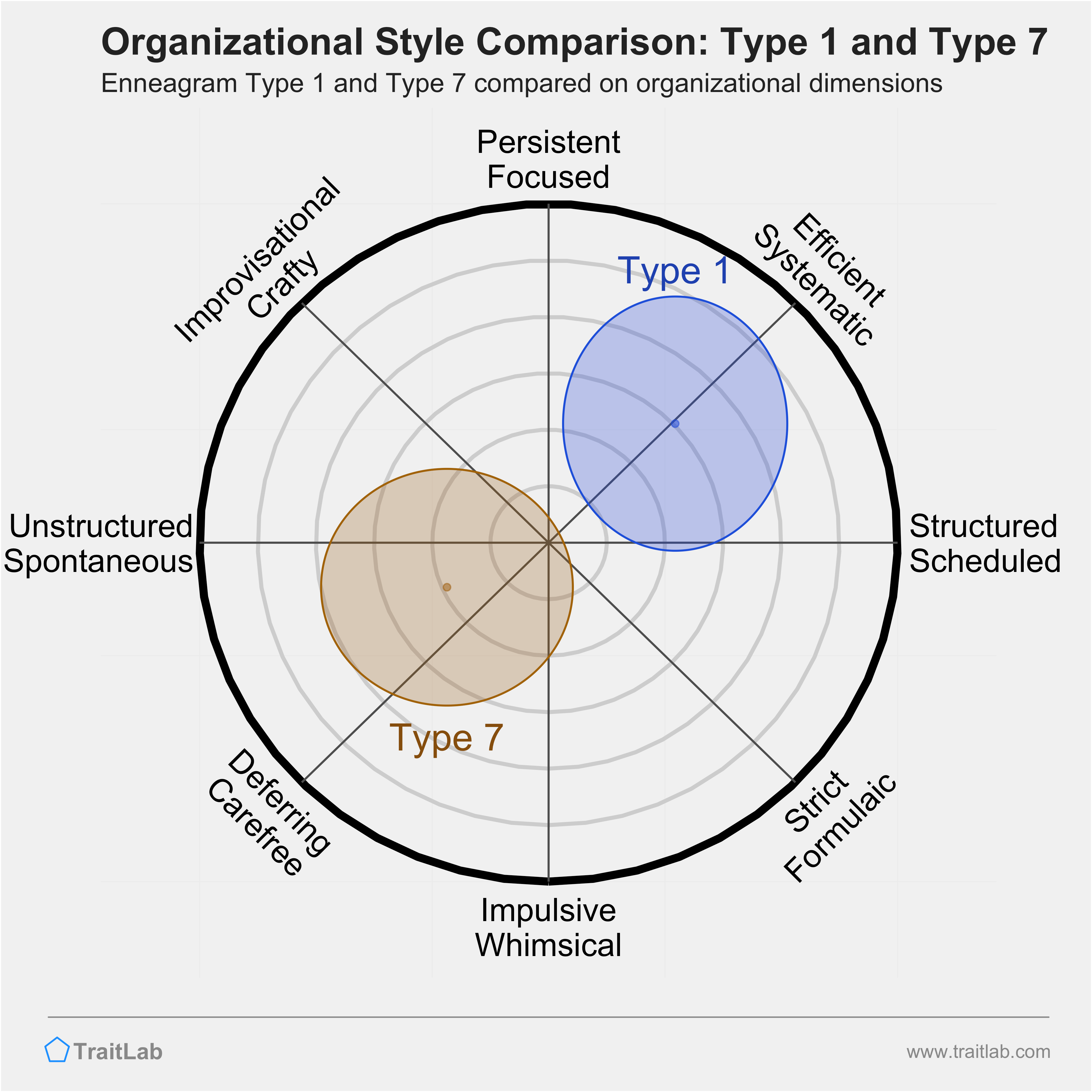 Type 1 and Type 7 comparison across organizational dimensions