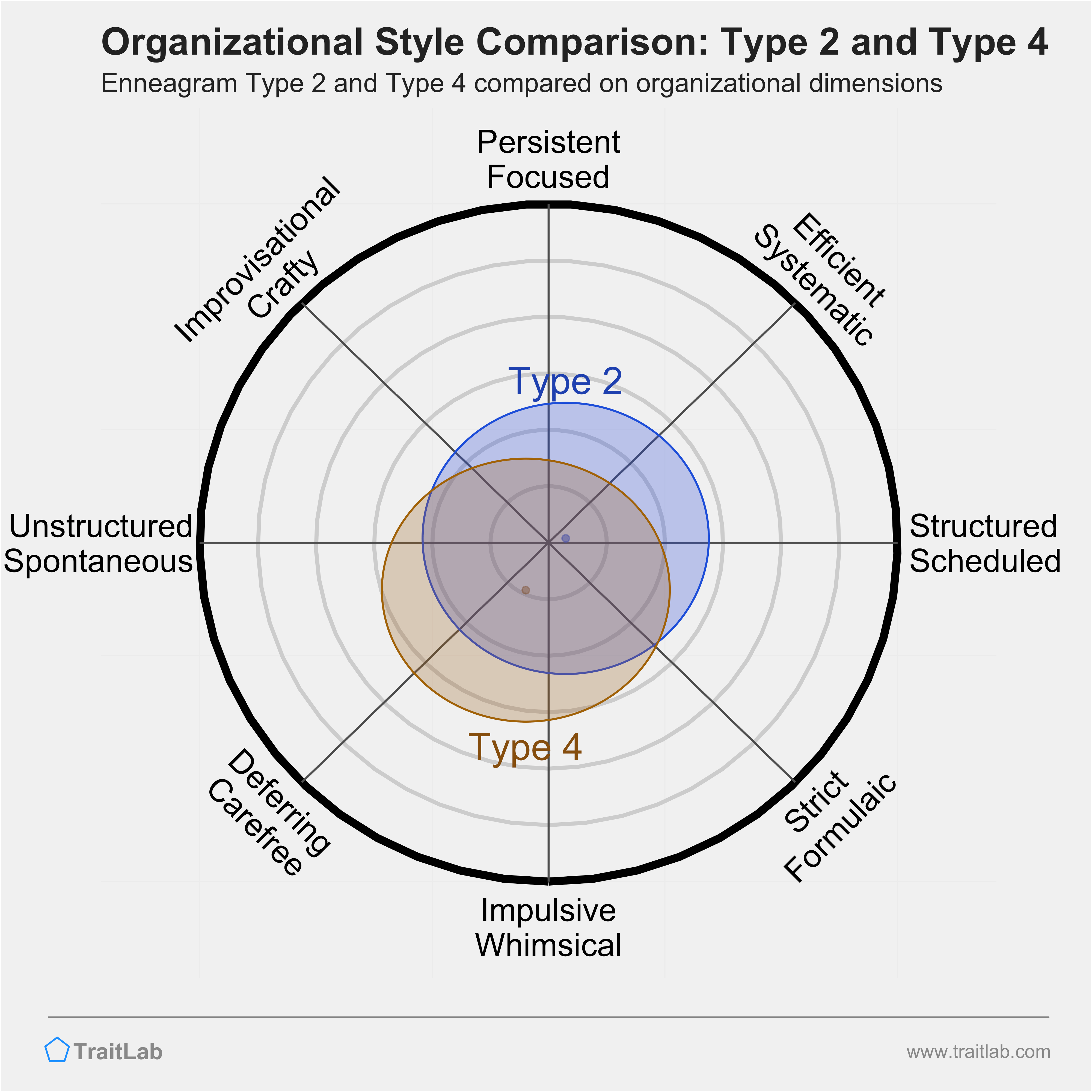 Type 2 and Type 4 comparison across organizational dimensions