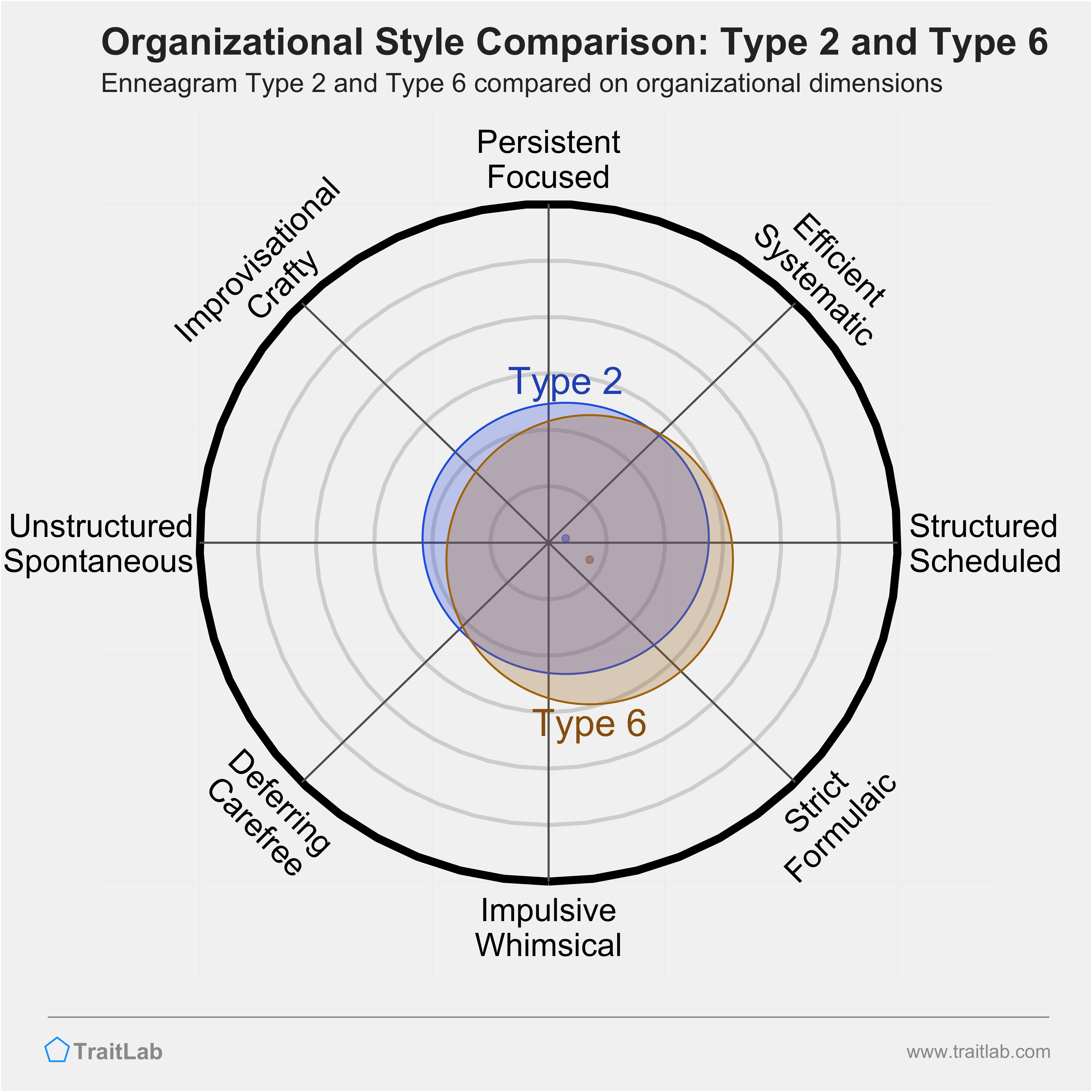 Type 2 and Type 6 comparison across organizational dimensions