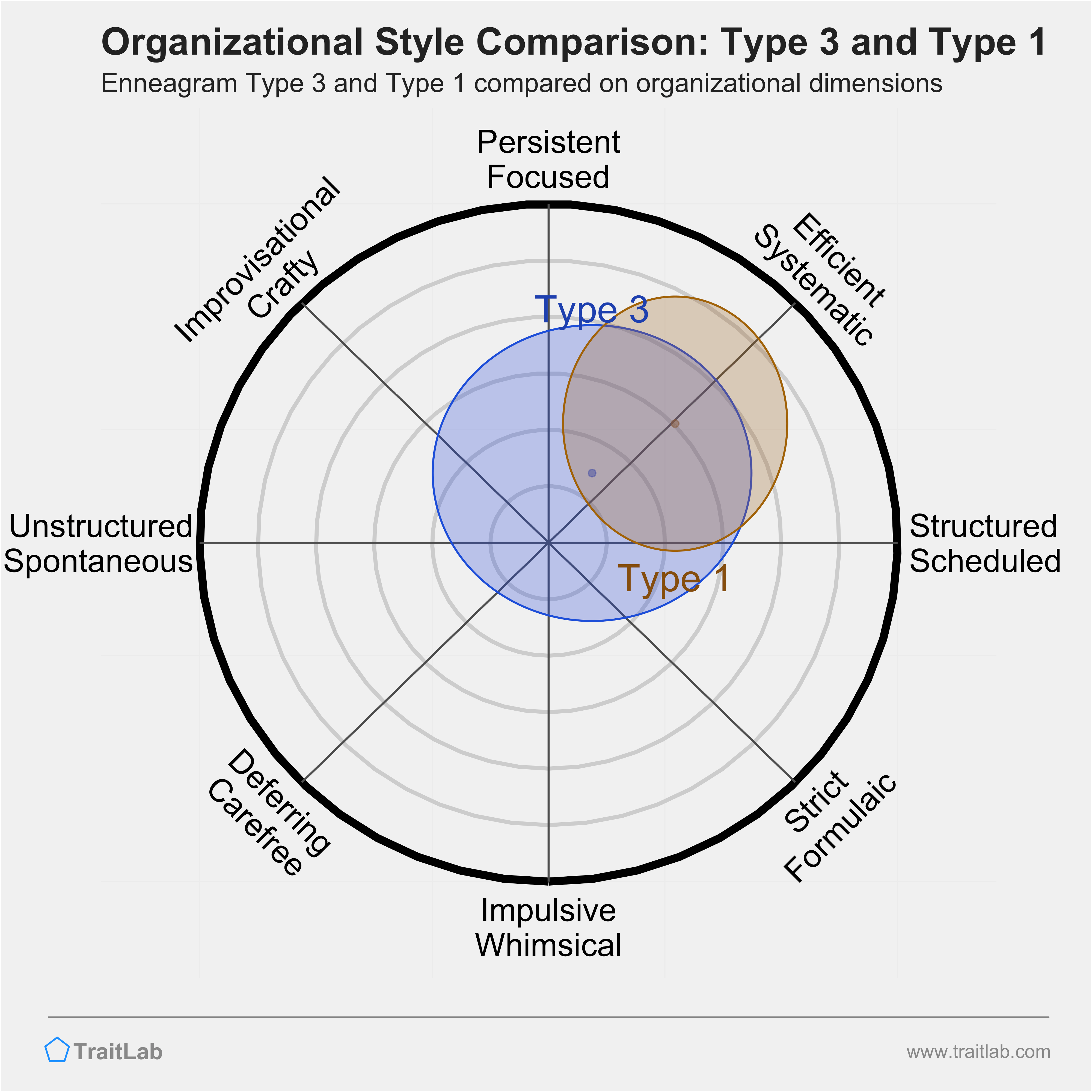 Type 3 and Type 1 comparison across organizational dimensions