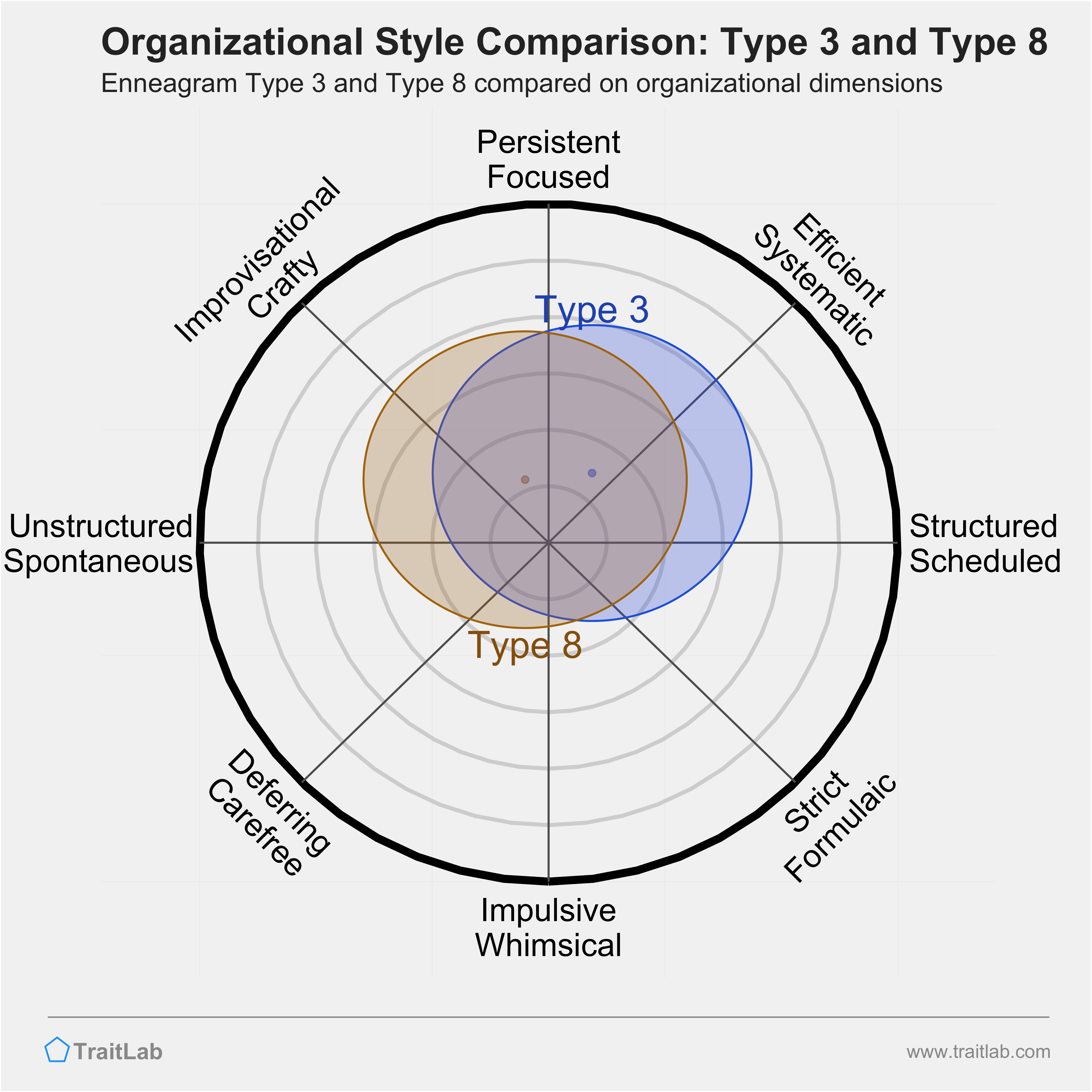 Type 3 and Type 8 comparison across organizational dimensions