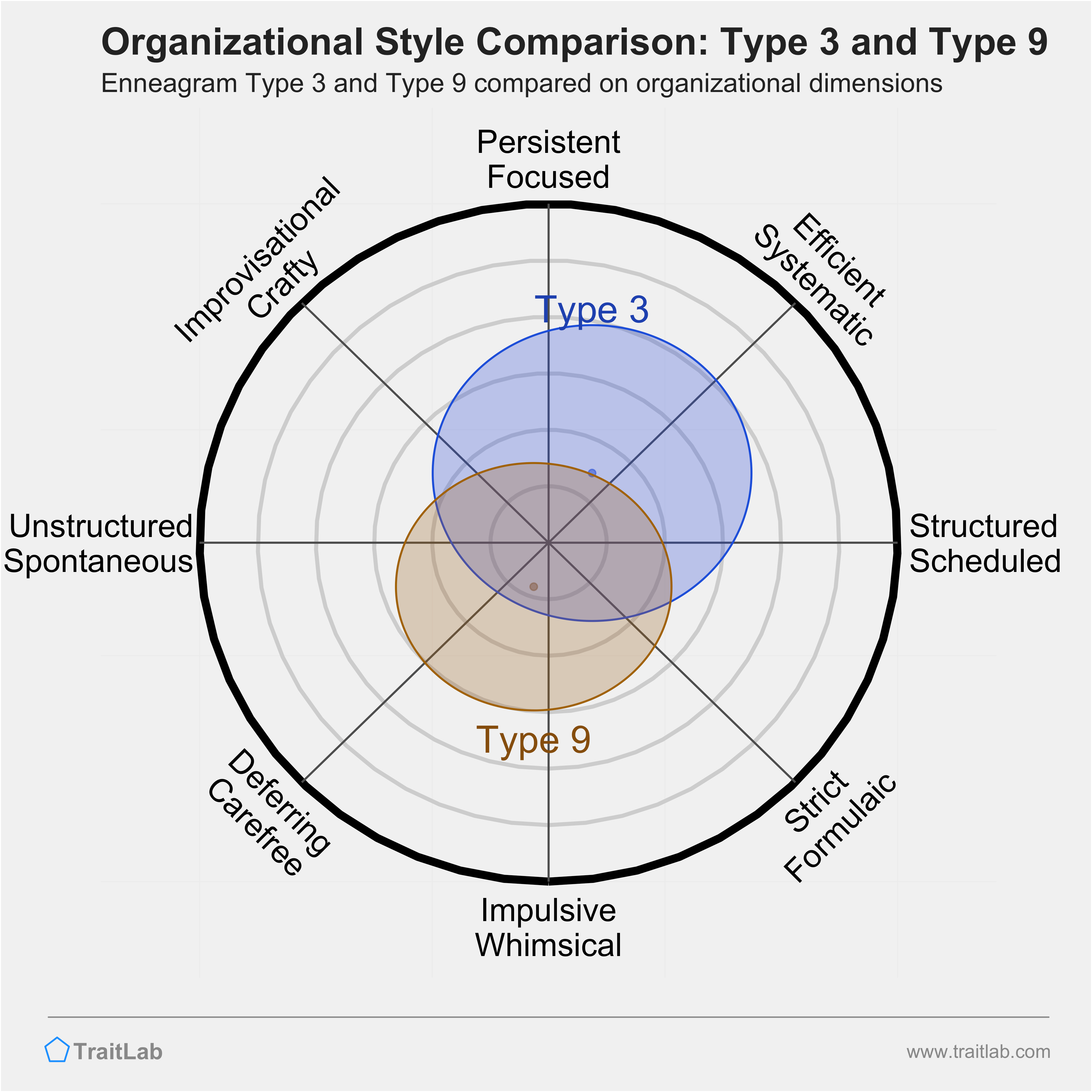 Type 3 and Type 9 comparison across organizational dimensions