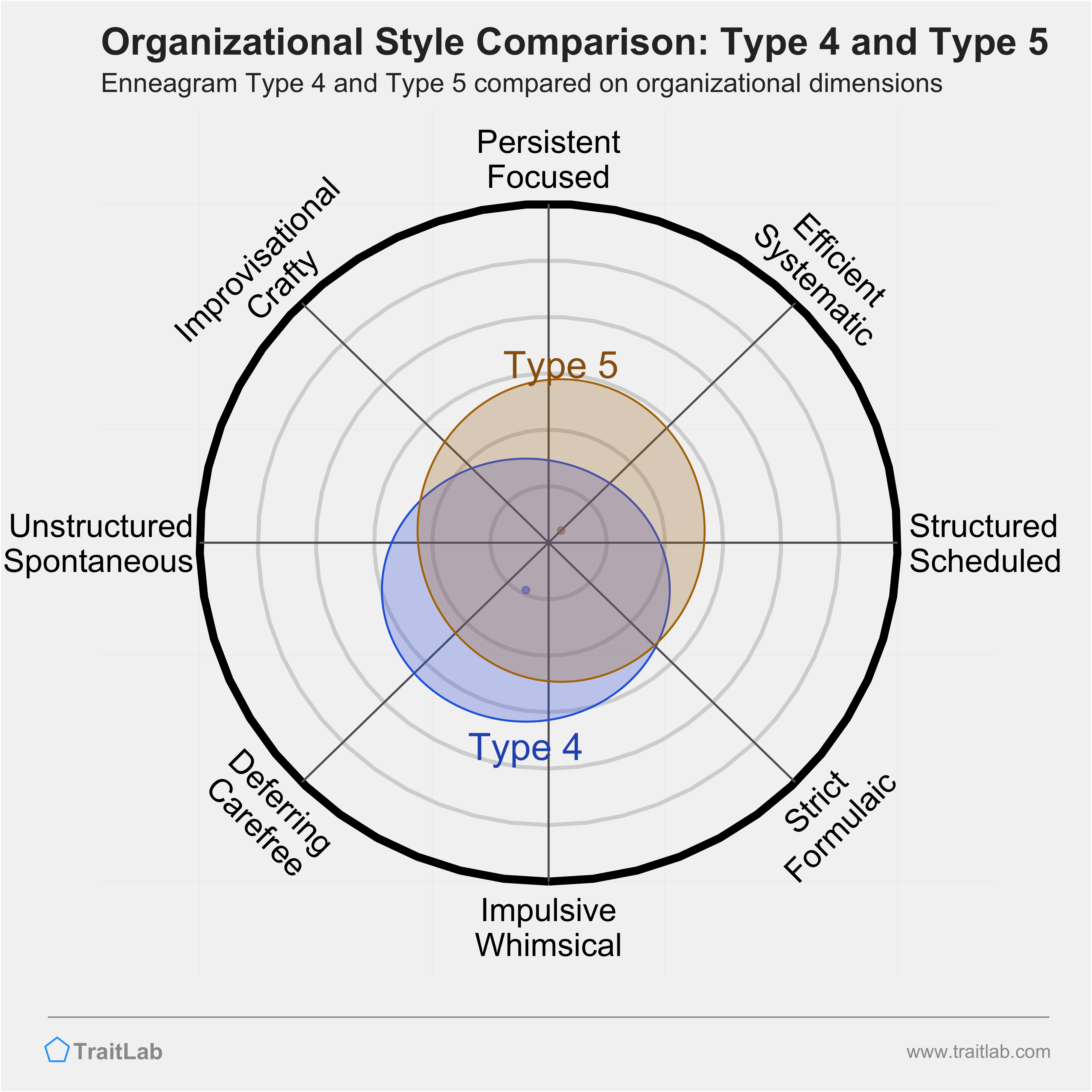 Type 4 and Type 5 comparison across organizational dimensions