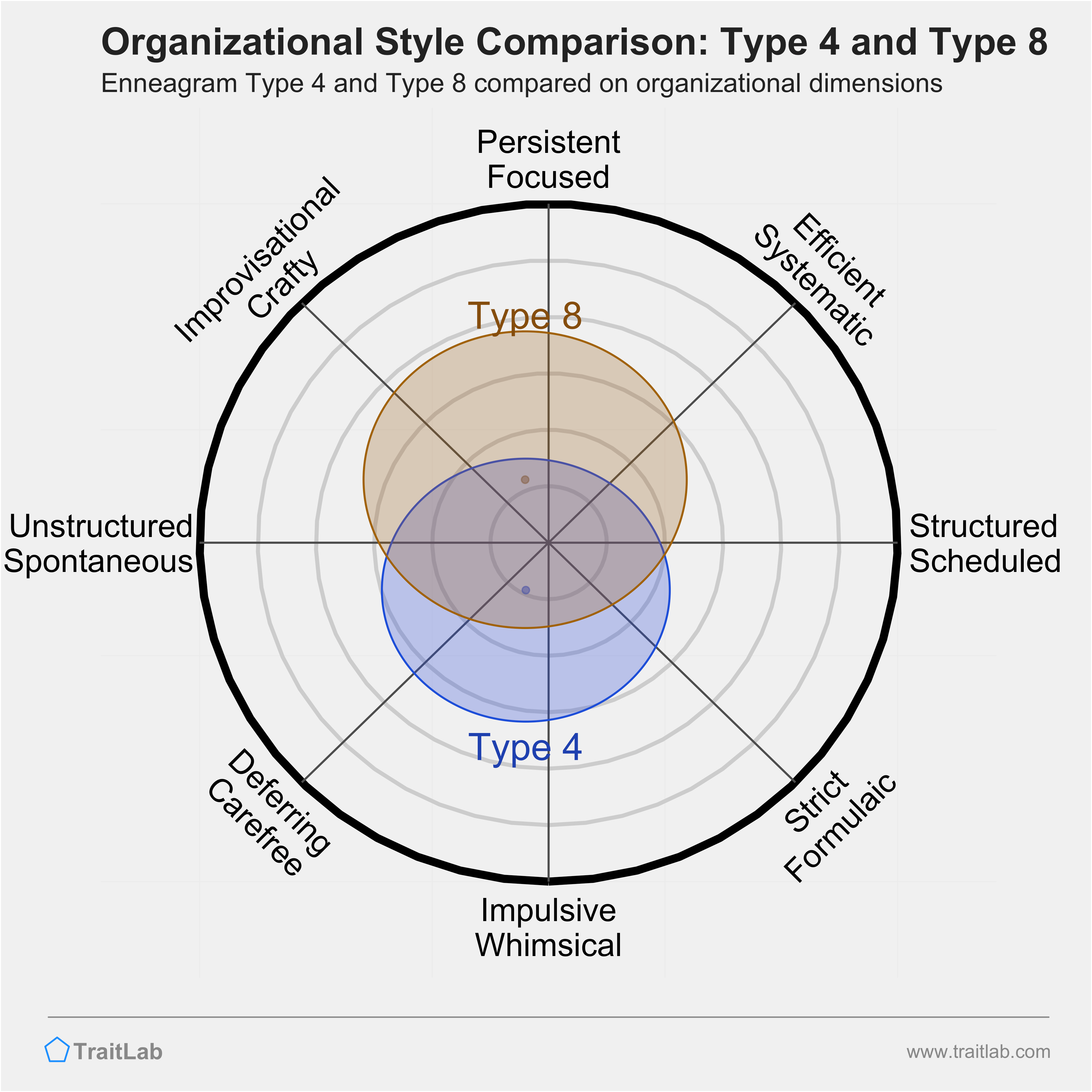 Type 4 and Type 8 comparison across organizational dimensions
