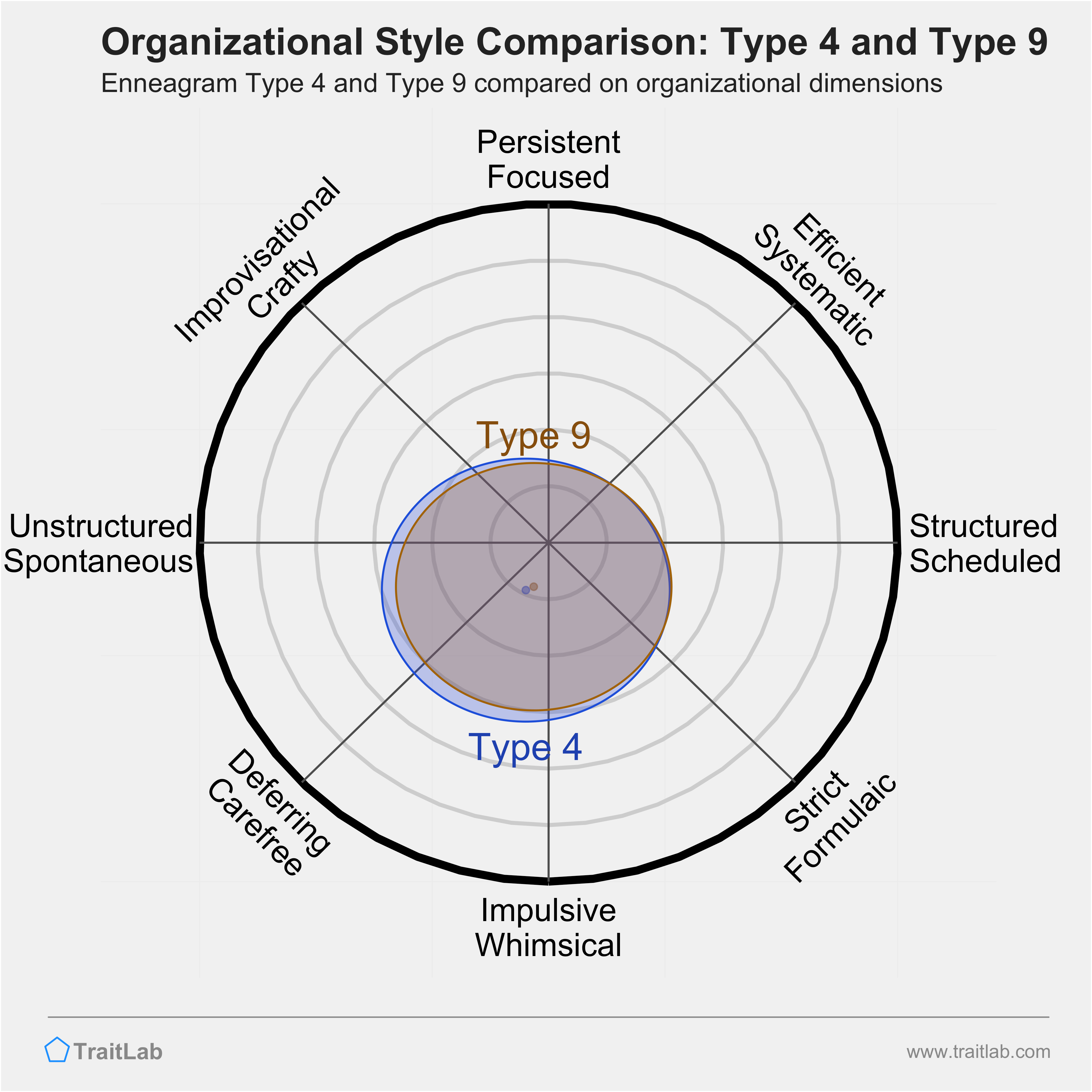 Type 4 and Type 9 comparison across organizational dimensions