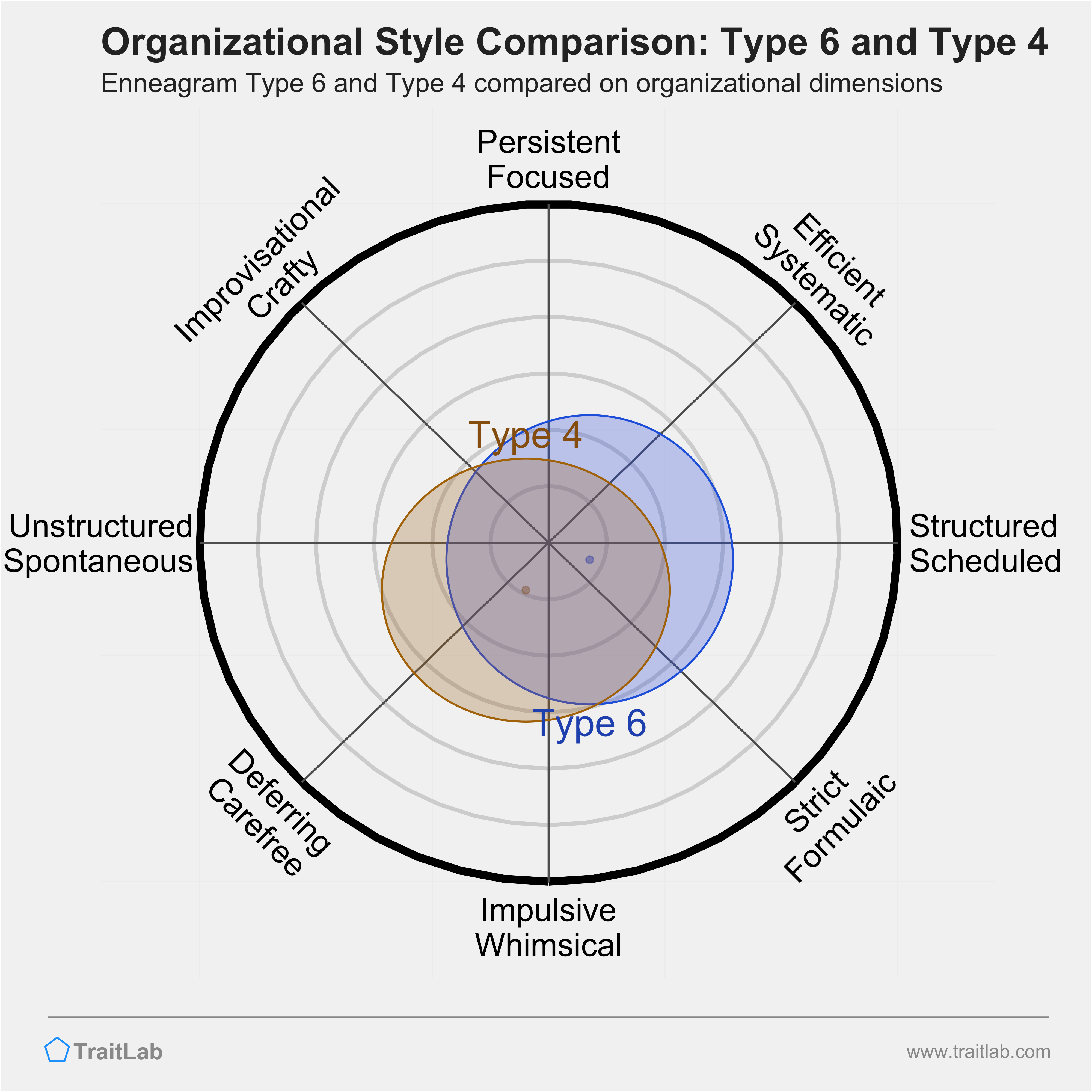 Type 6 and Type 4 comparison across organizational dimensions