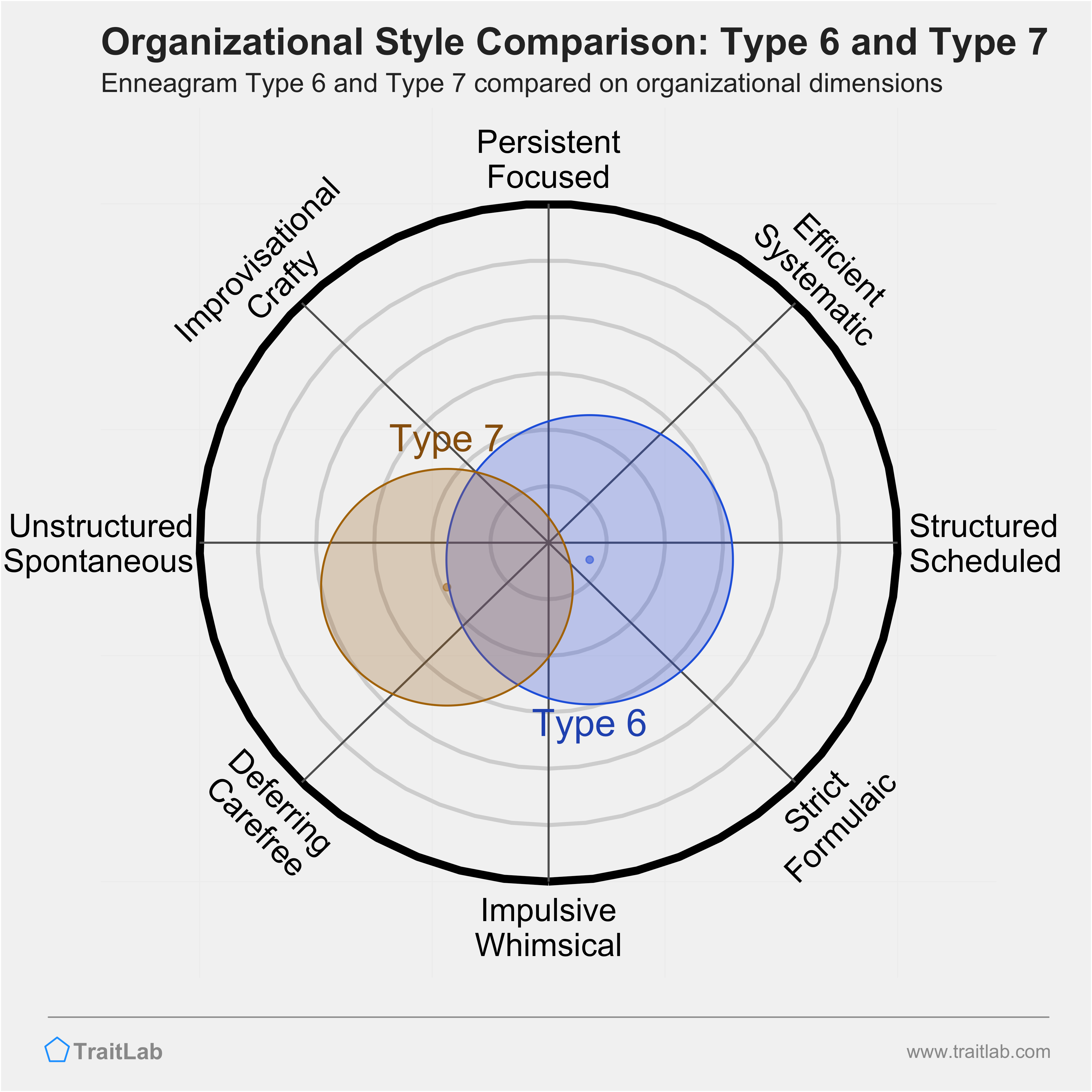 Type 6 and Type 7 comparison across organizational dimensions