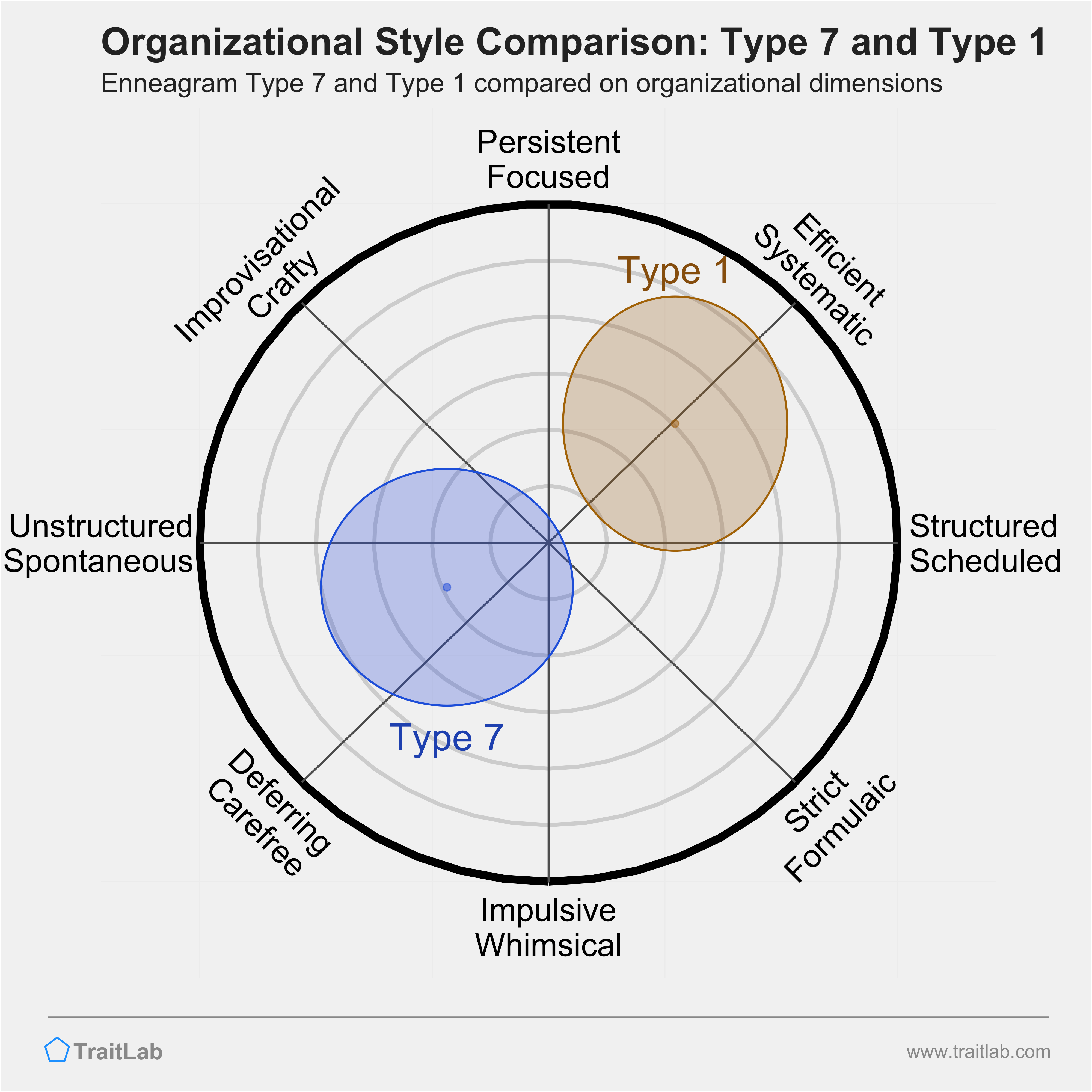 Type 7 and Type 1 comparison across organizational dimensions