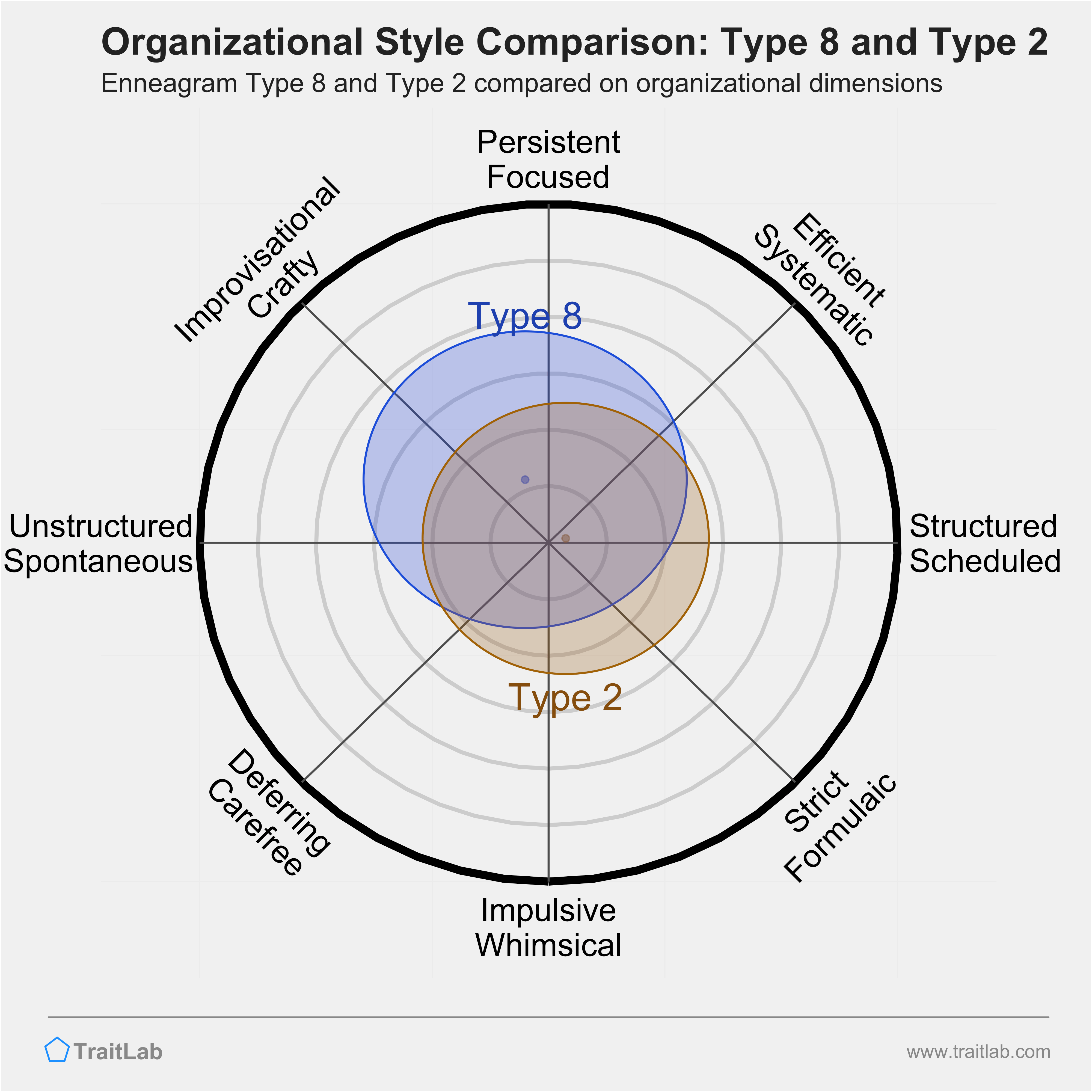 Type 8 and Type 2 comparison across organizational dimensions