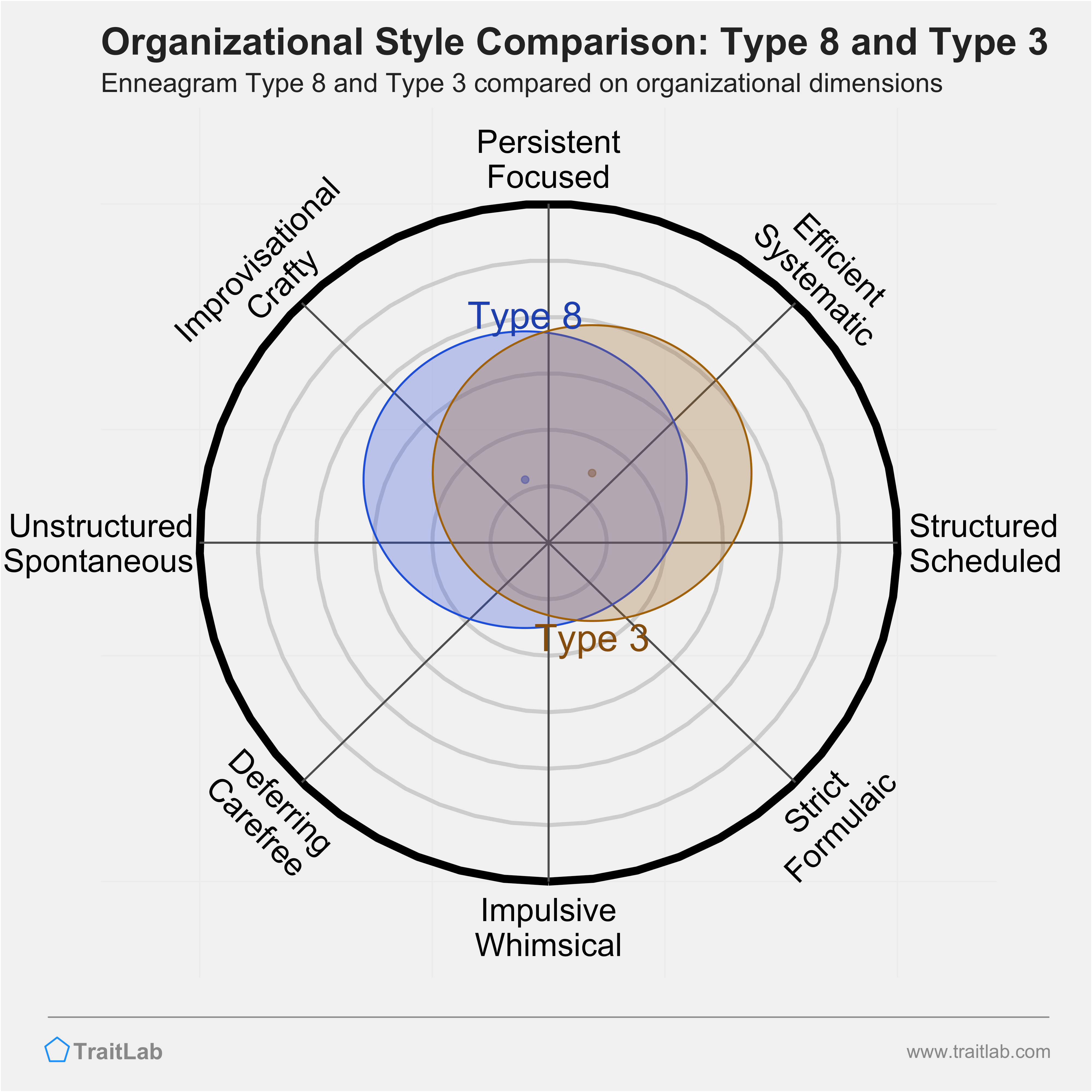 Type 8 and Type 3 comparison across organizational dimensions