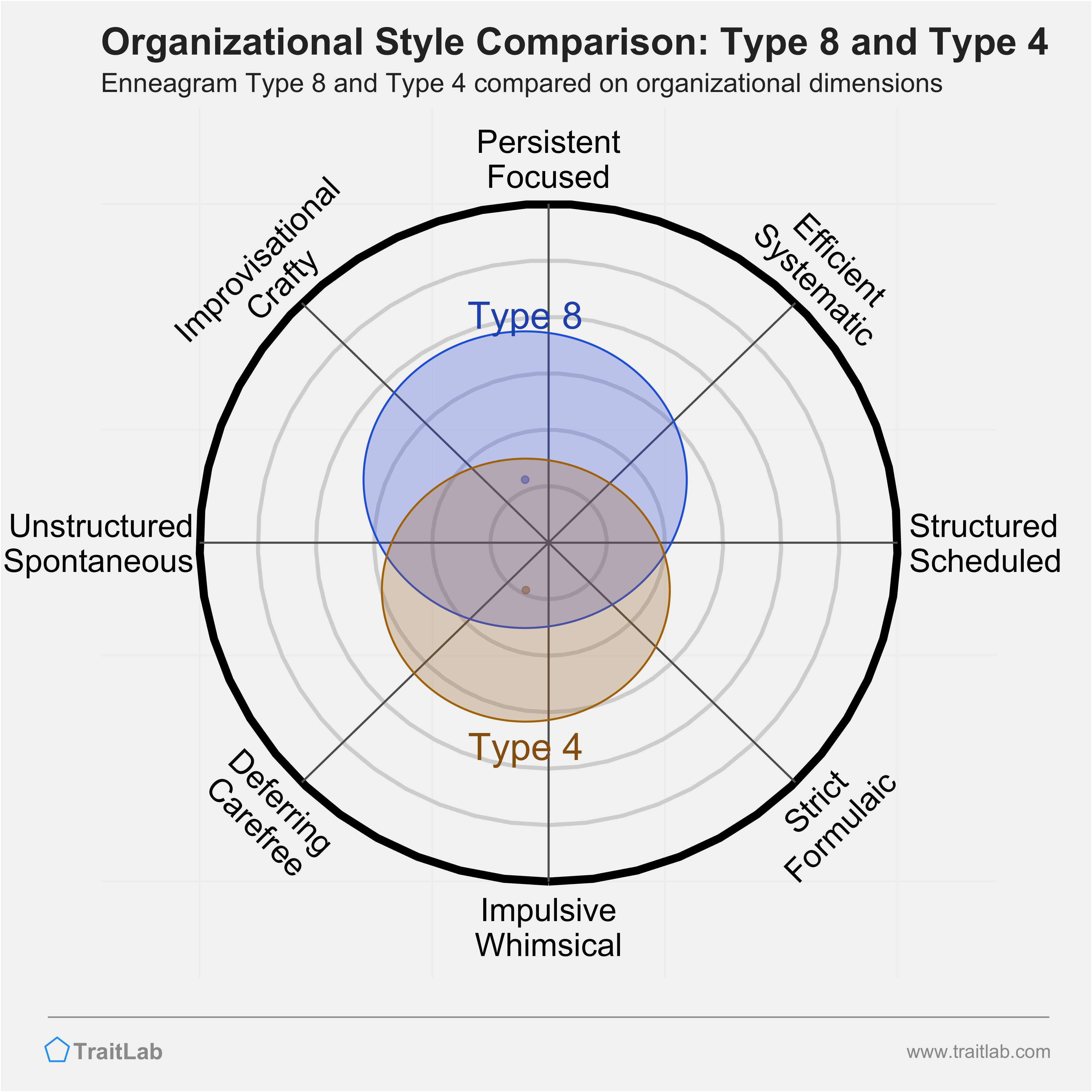 Type 8 and Type 4 comparison across organizational dimensions