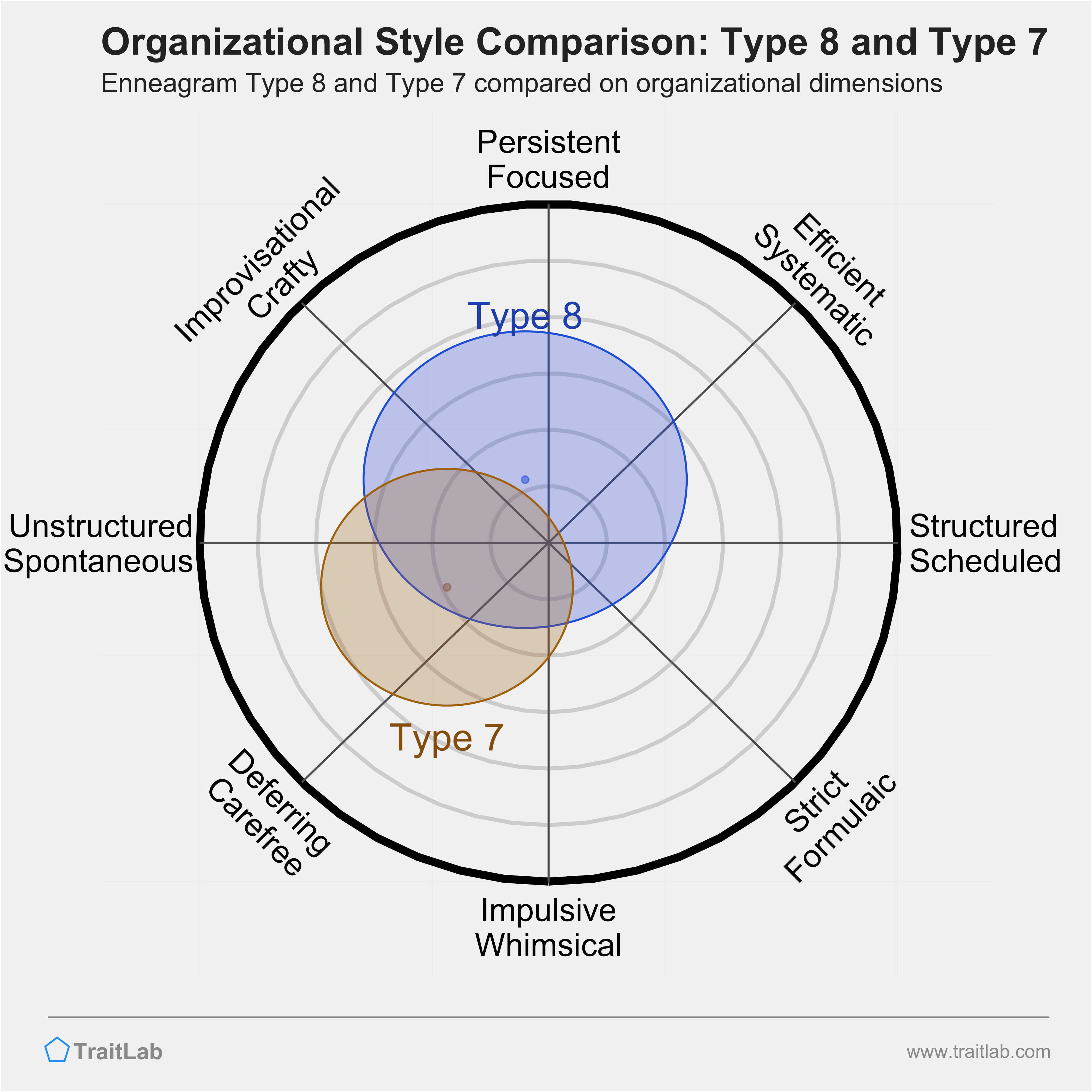 Type 8 and Type 7 comparison across organizational dimensions