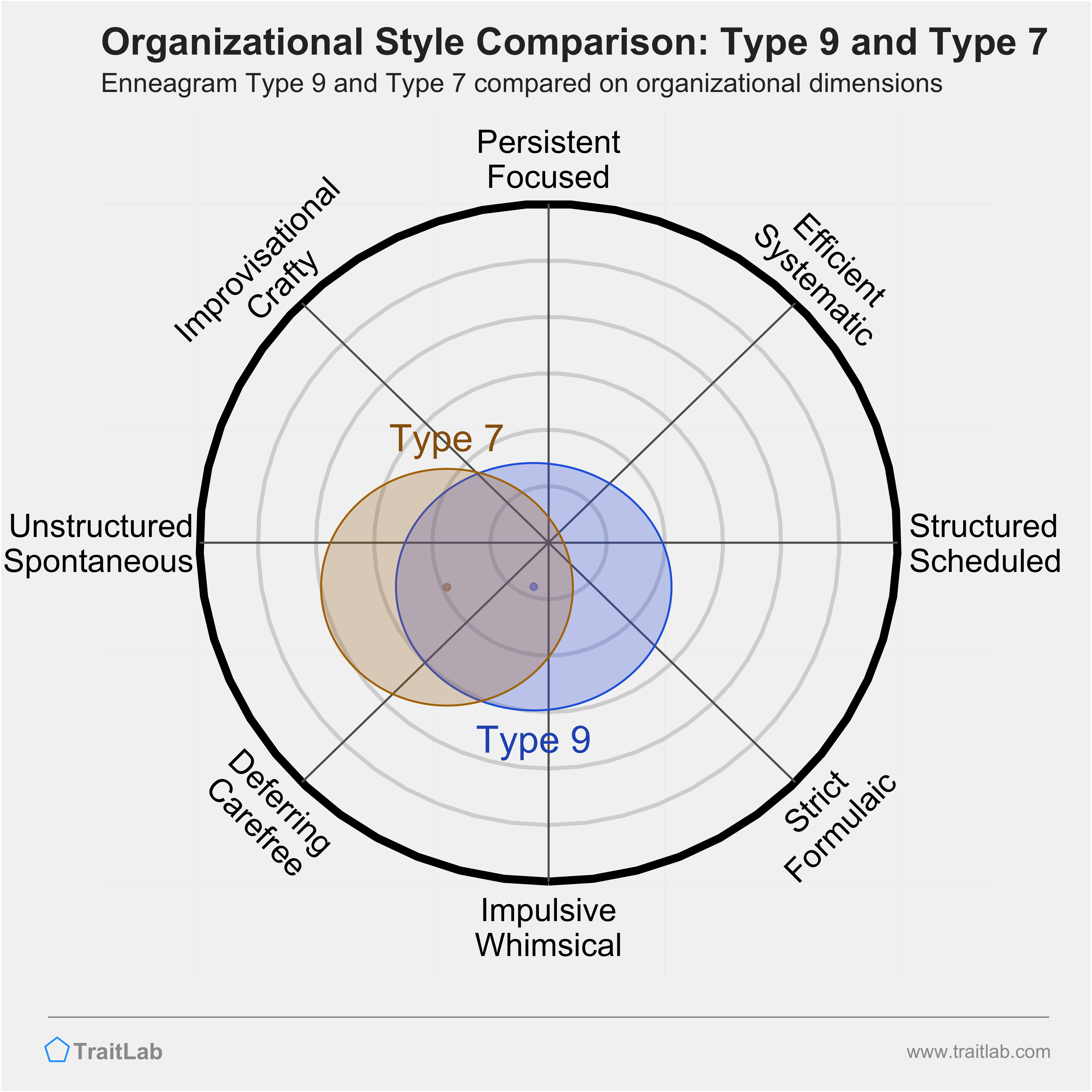 Type 9 and Type 7 comparison across organizational dimensions