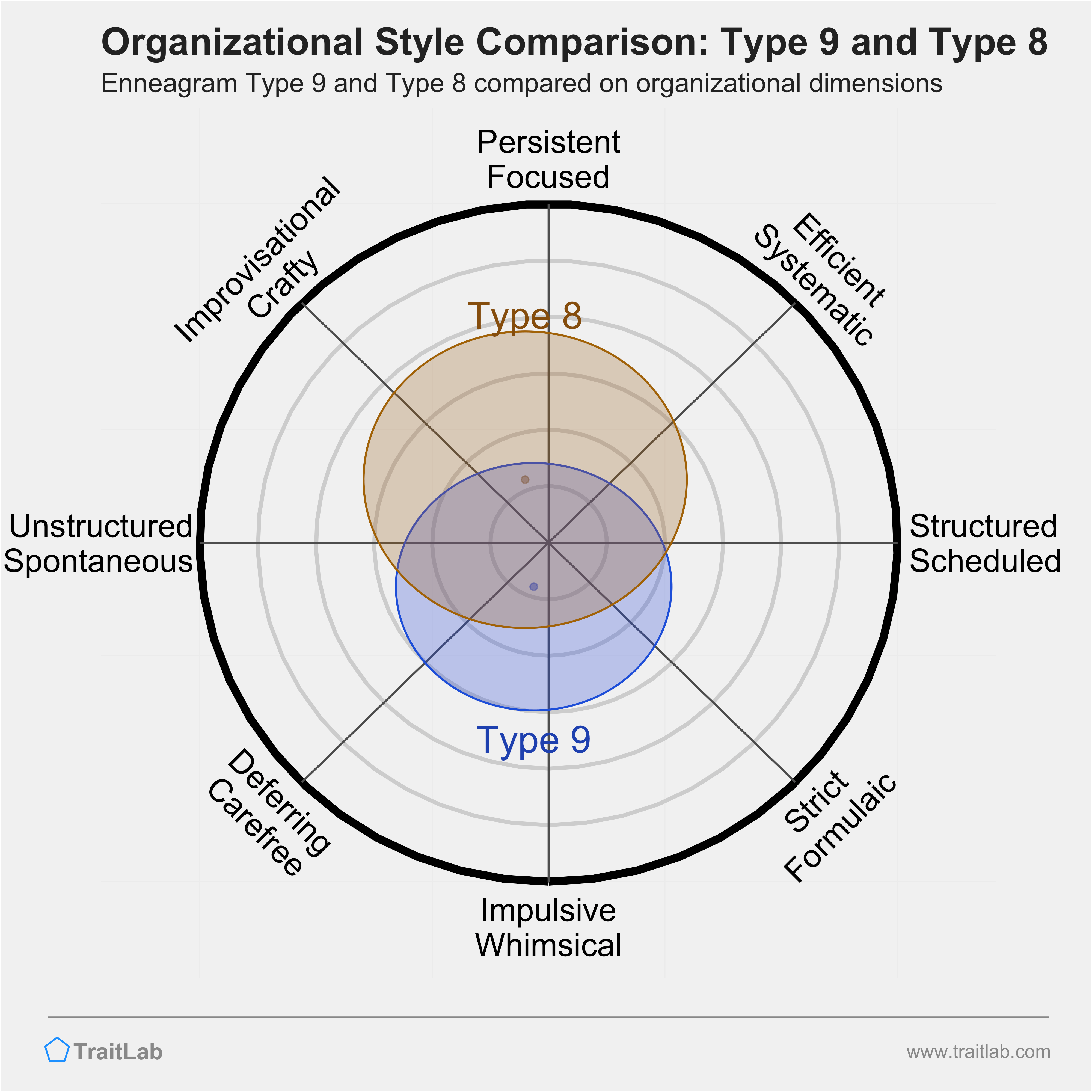 Type 9 and Type 8 comparison across organizational dimensions