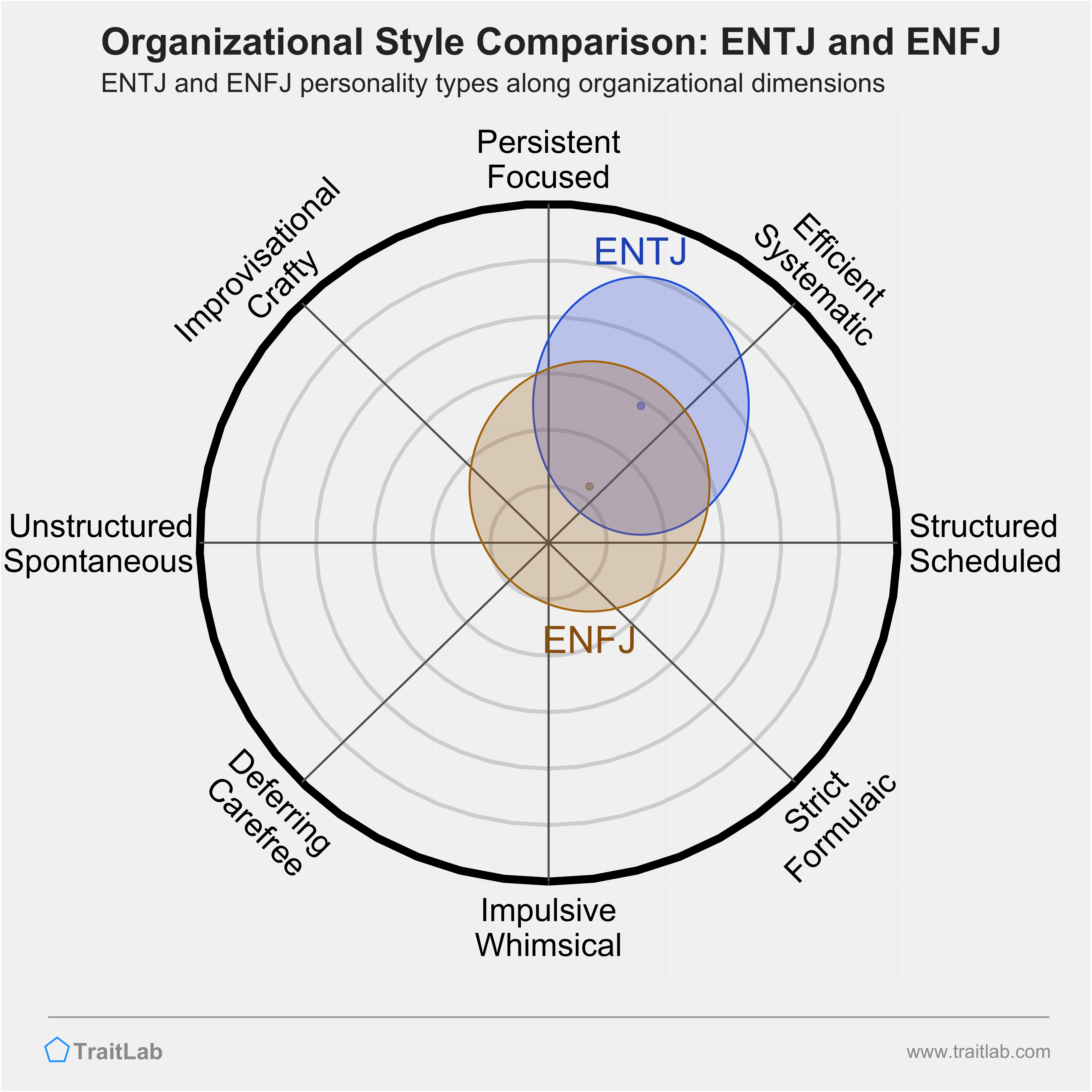 ENTJ and ENFJ comparison across organizational dimensions