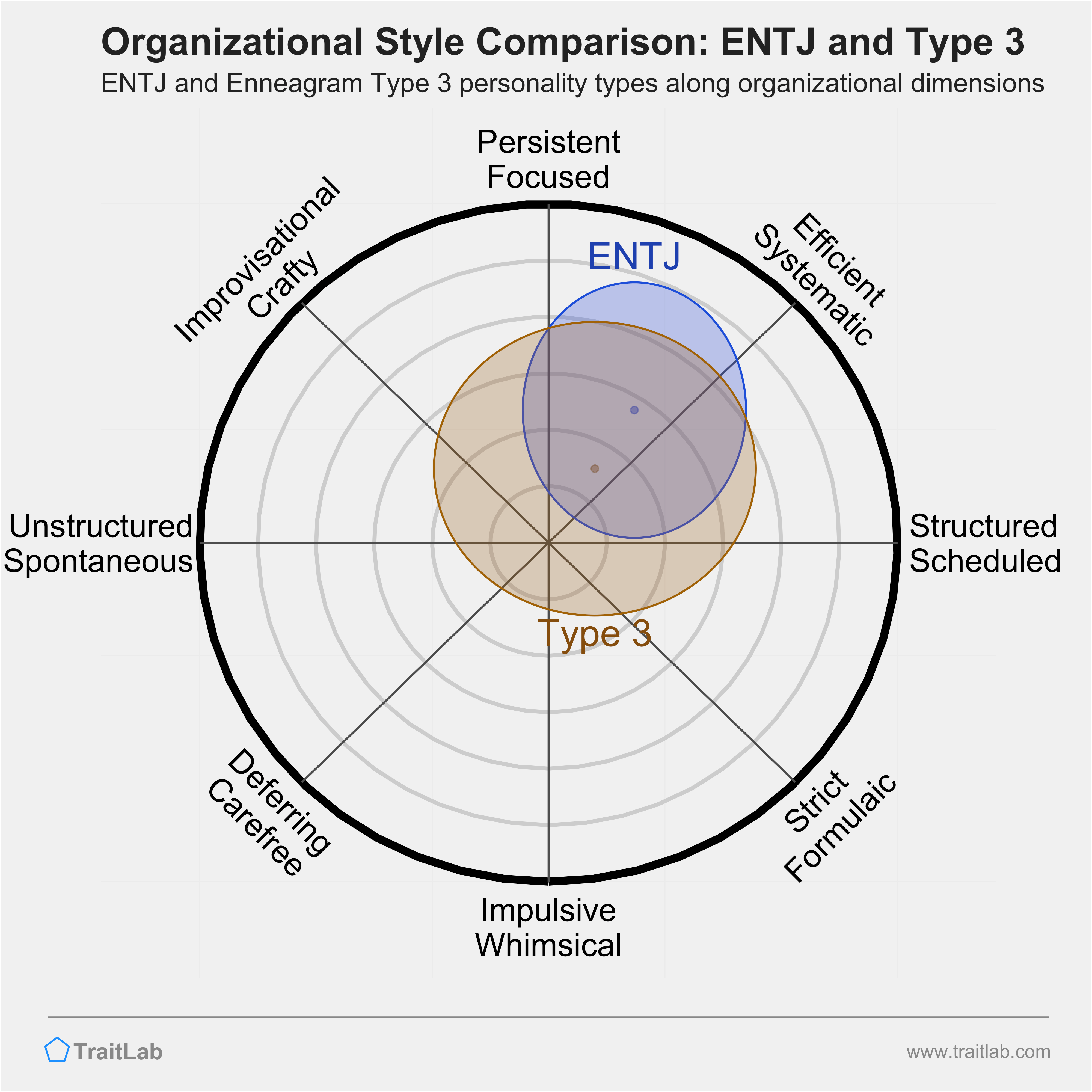 ENTJ and Type 3 comparison across organizational dimensions
