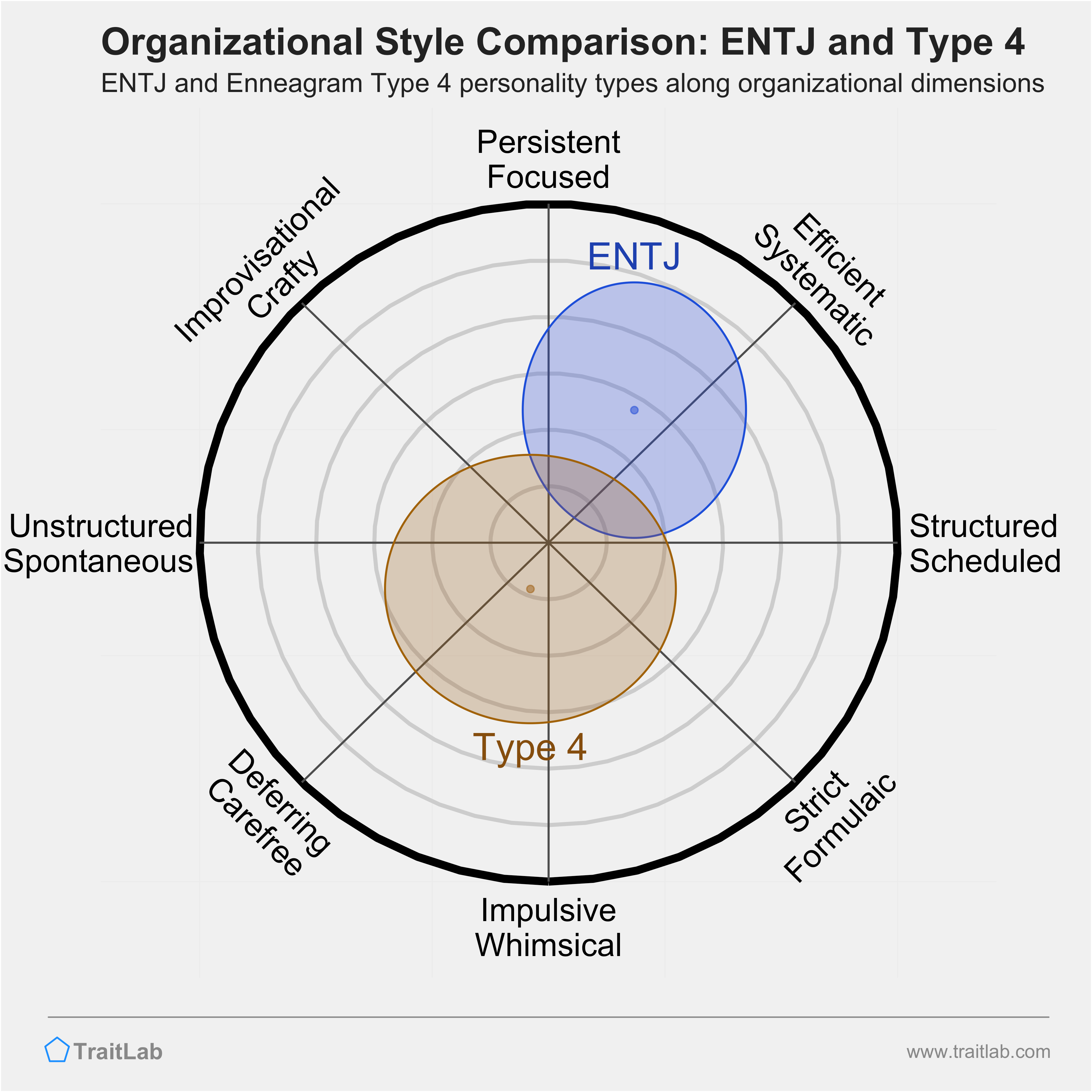 ENTJ and Type 4 comparison across organizational dimensions