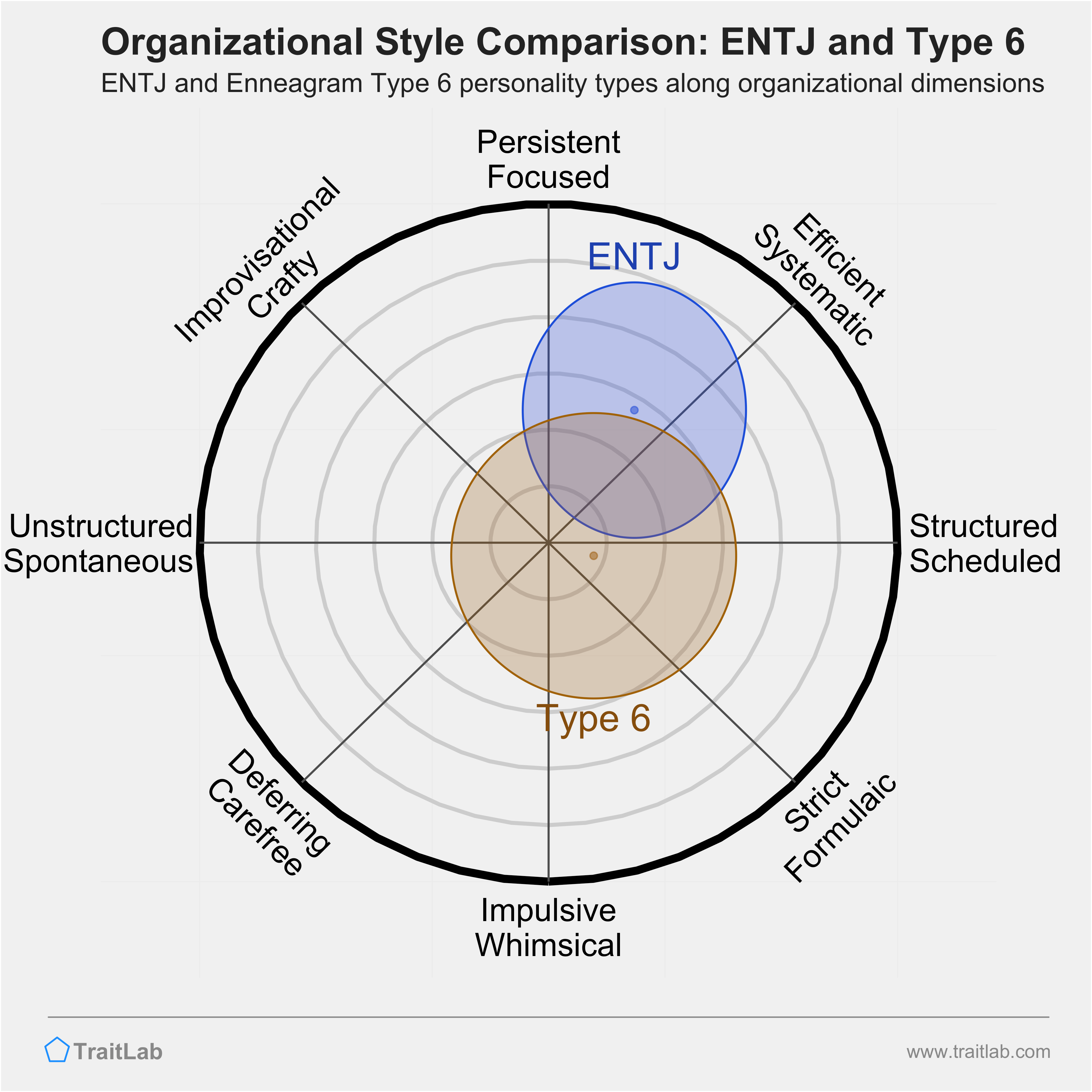 ENTJ and Type 6 comparison across organizational dimensions