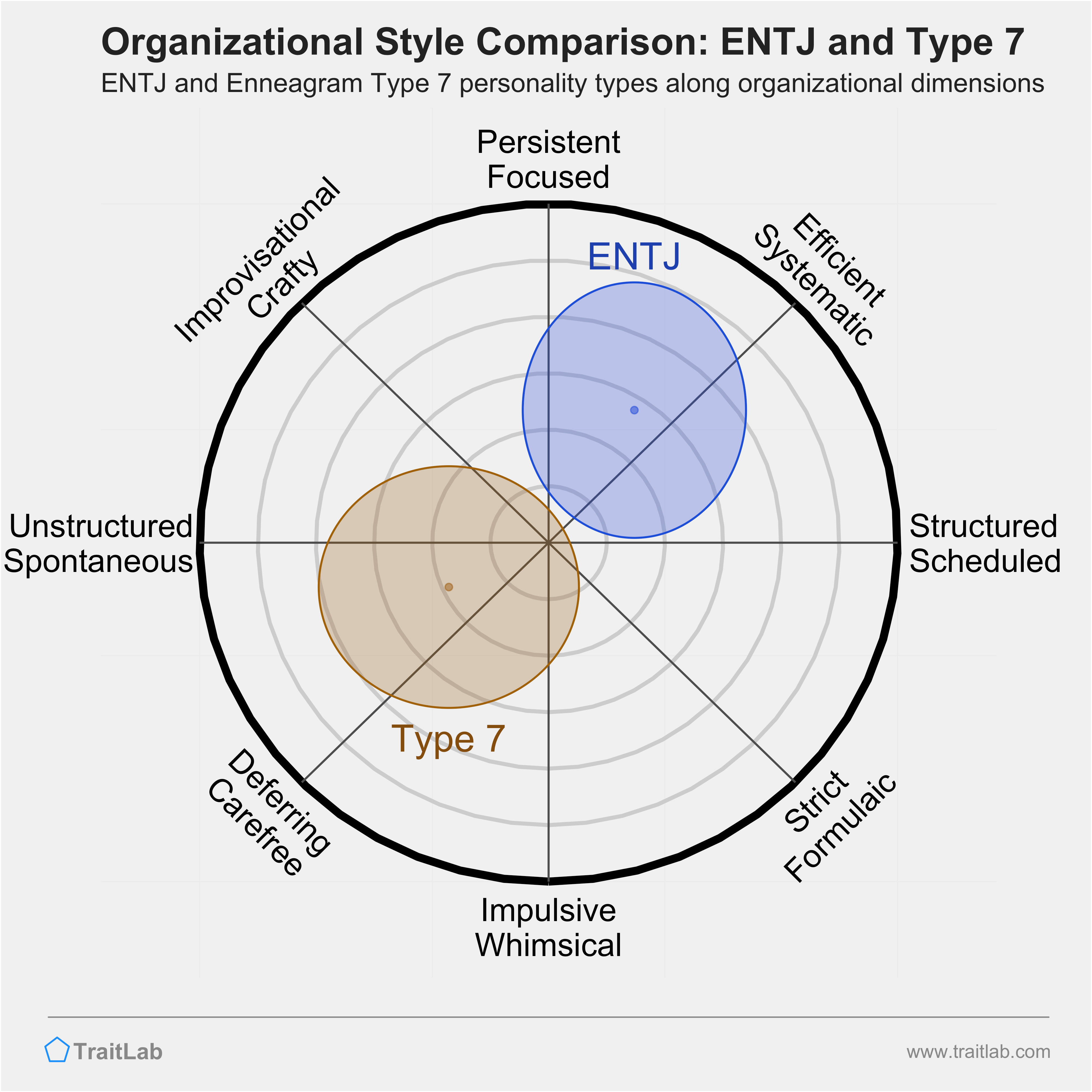 ENTJ and Type 7 comparison across organizational dimensions