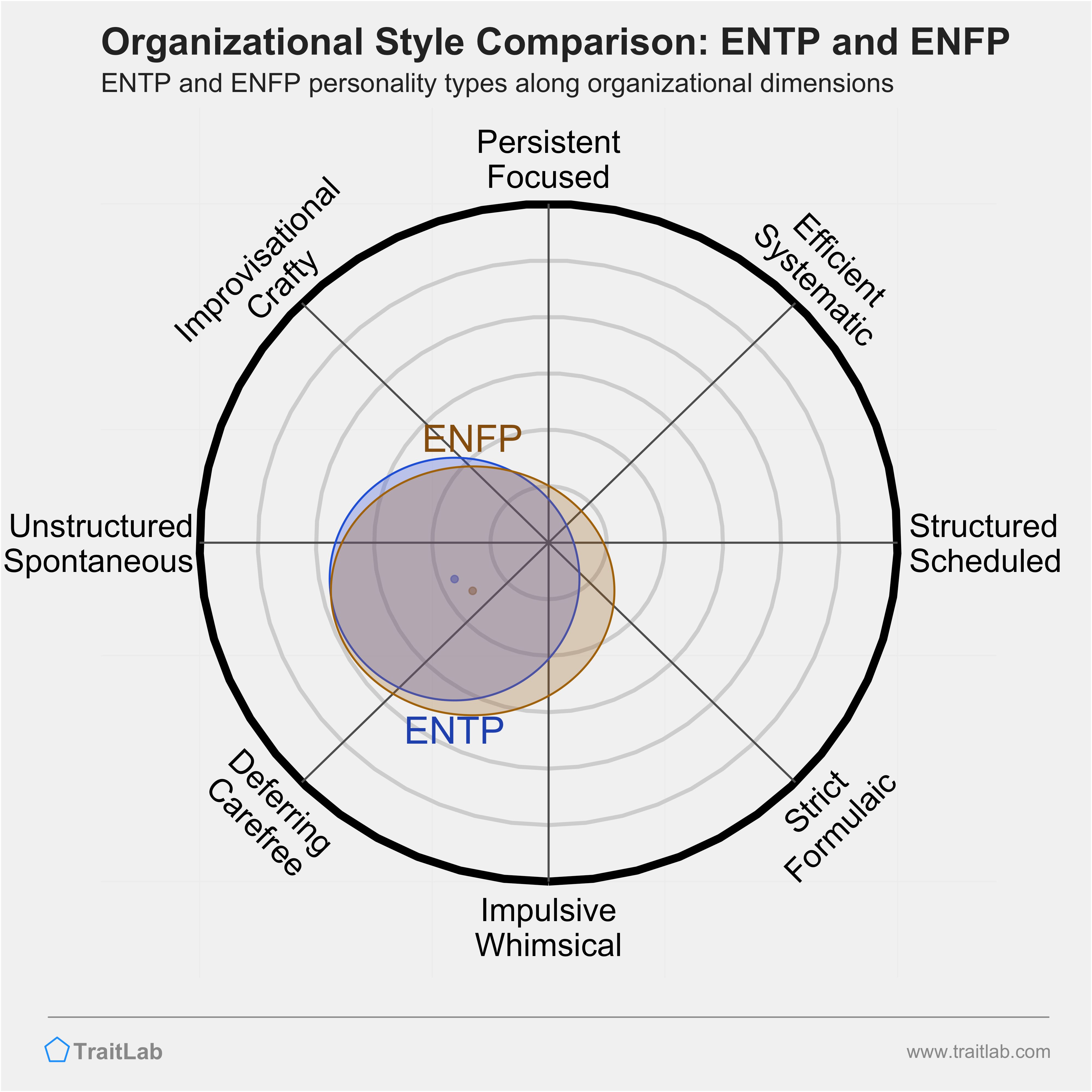 ENTP and ENFP comparison across organizational dimensions