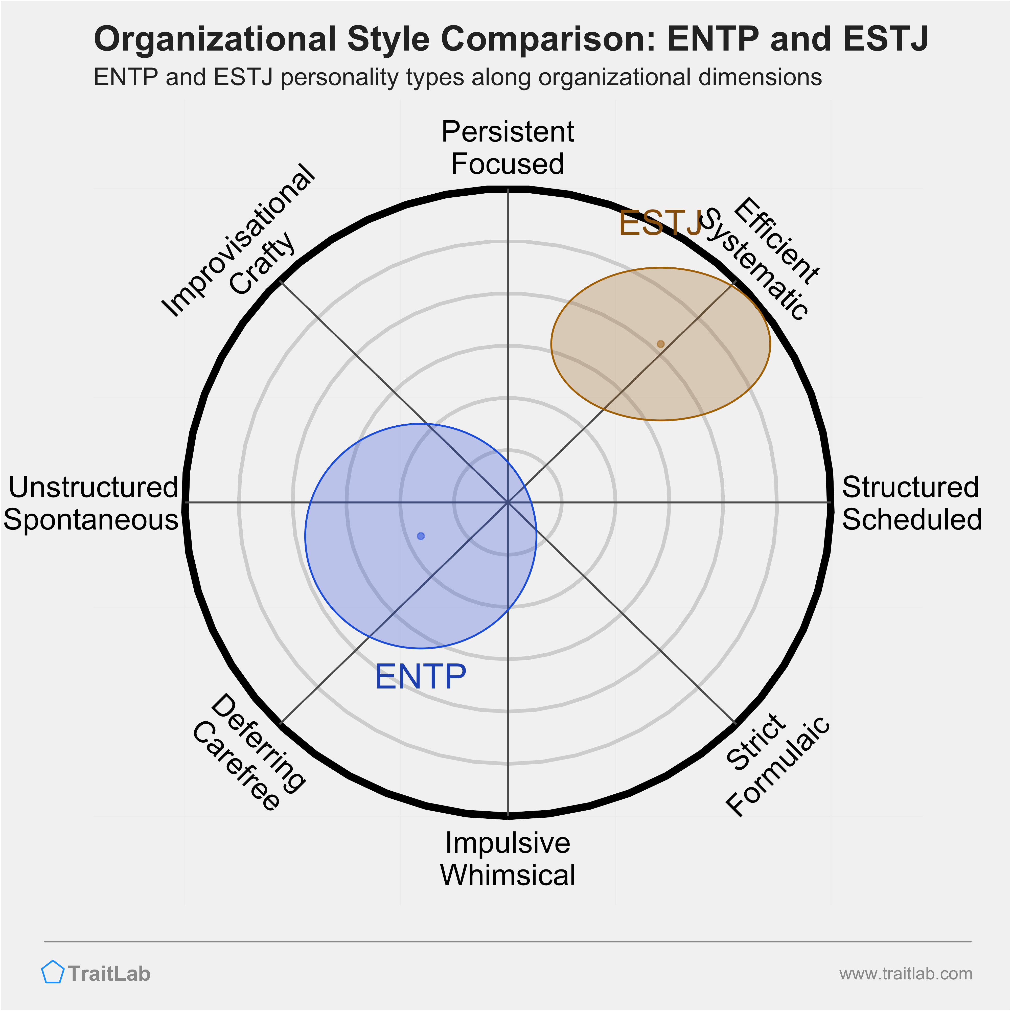 ENTP and ESTJ comparison across organizational dimensions