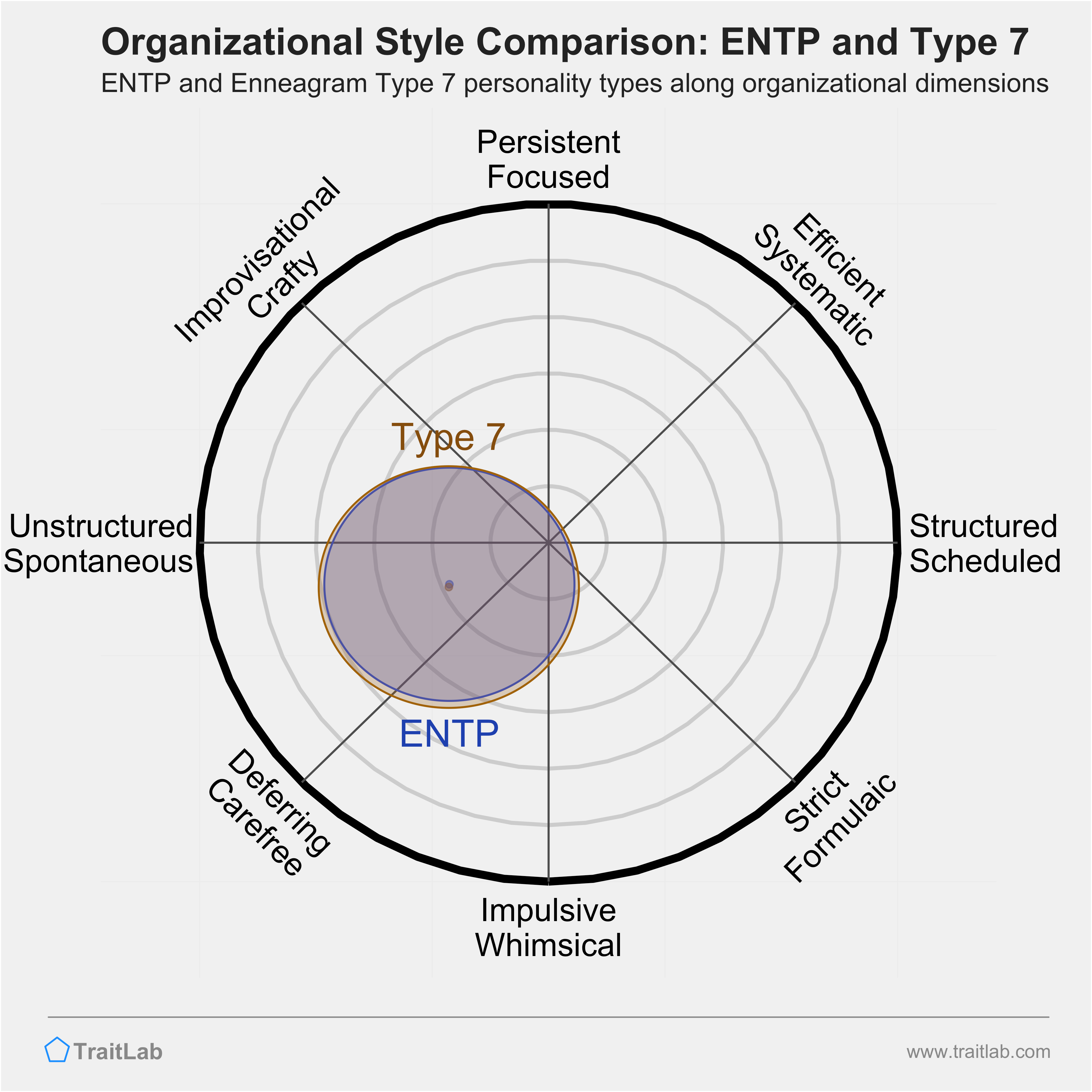 ENTP and Type 7 comparison across organizational dimensions