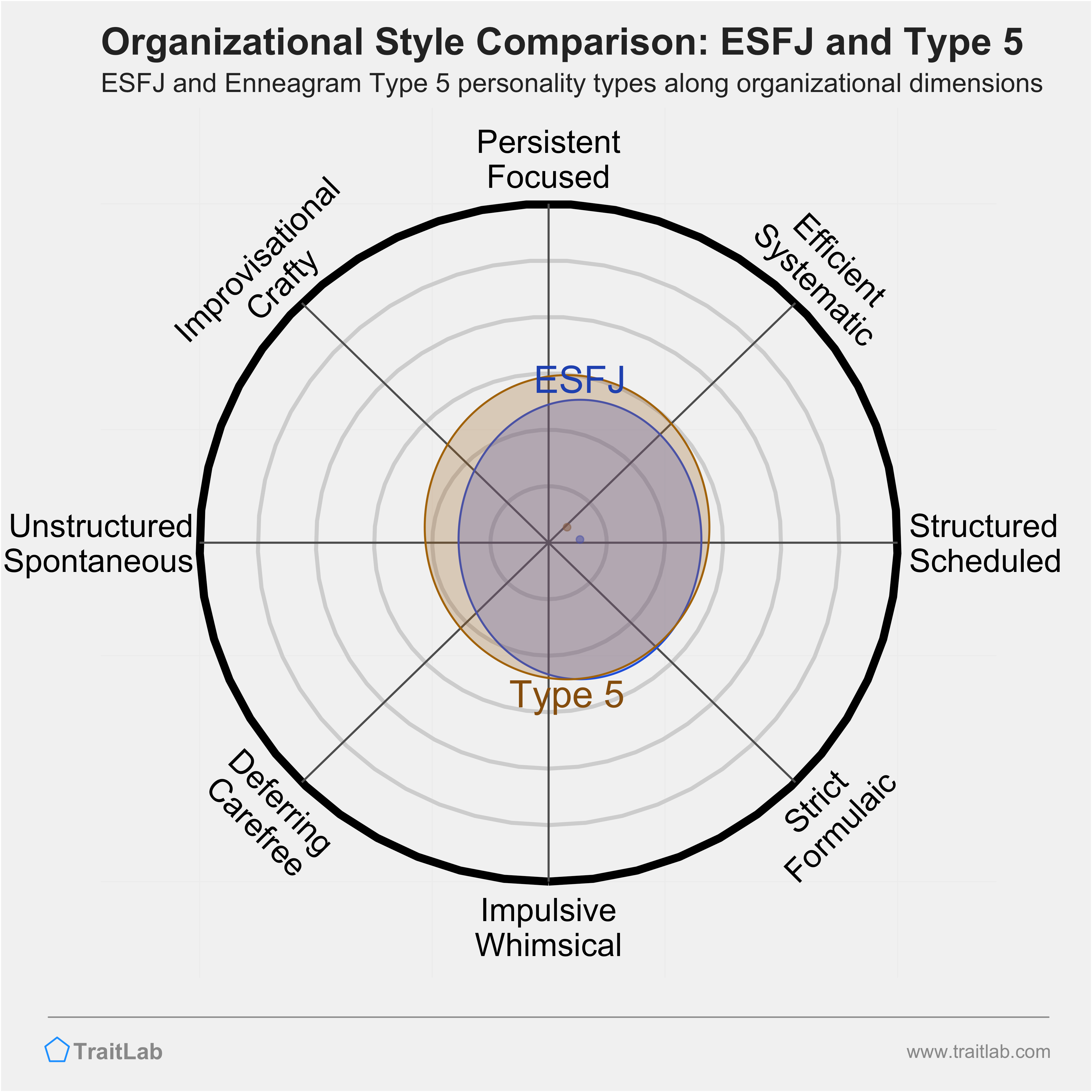 ESFJ and Type 5 comparison across organizational dimensions