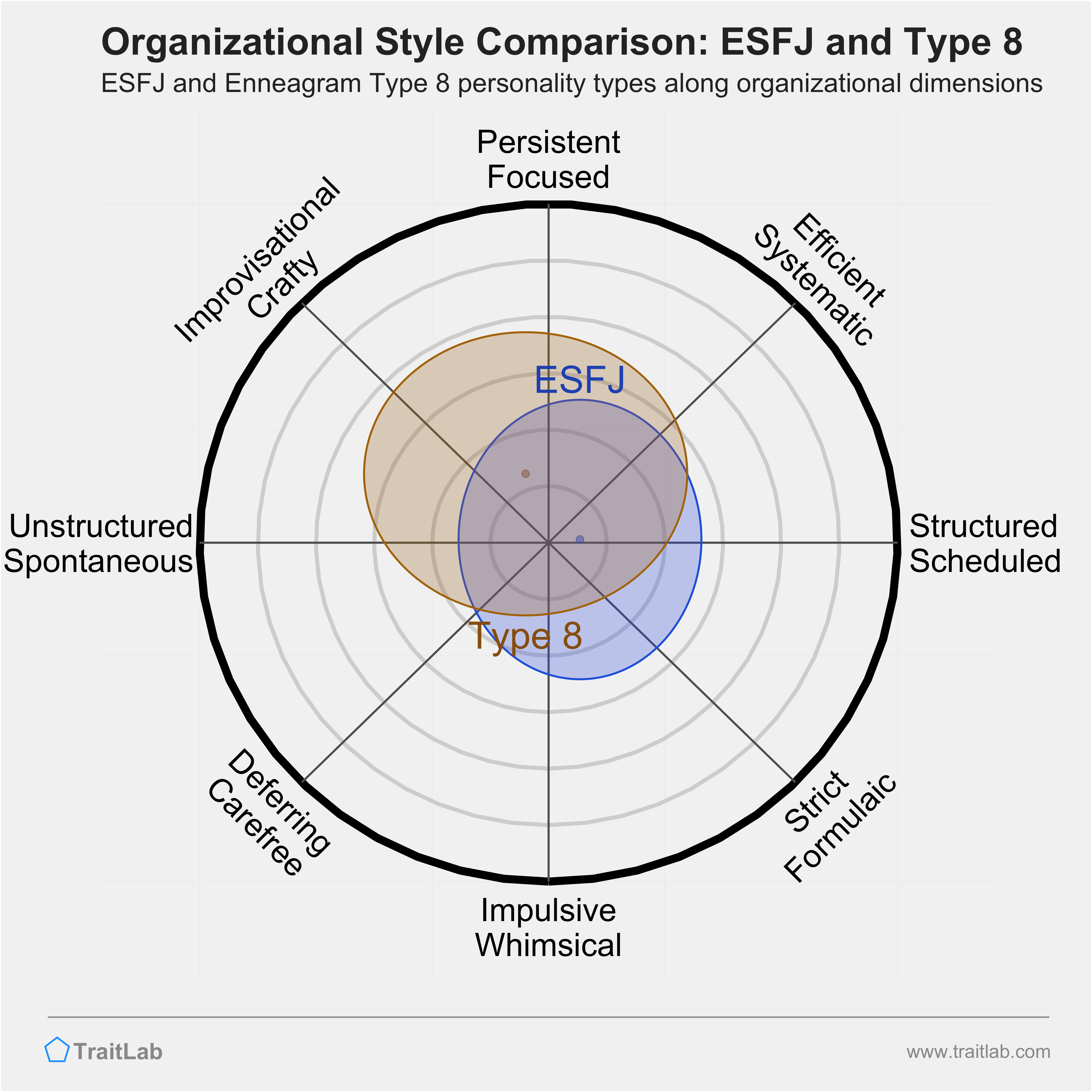 ESFJ and Type 8 comparison across organizational dimensions