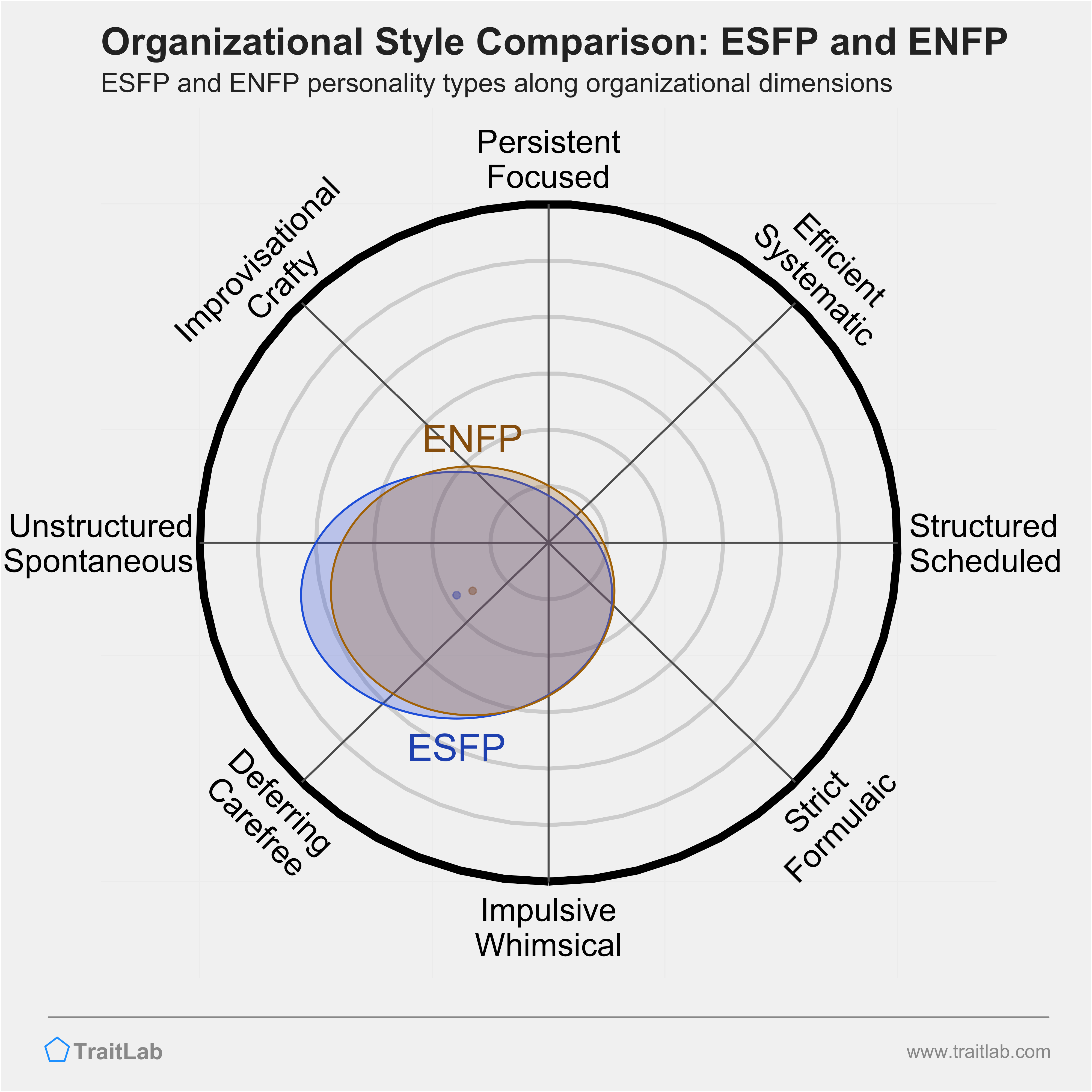ESFP and ENFP comparison across organizational dimensions