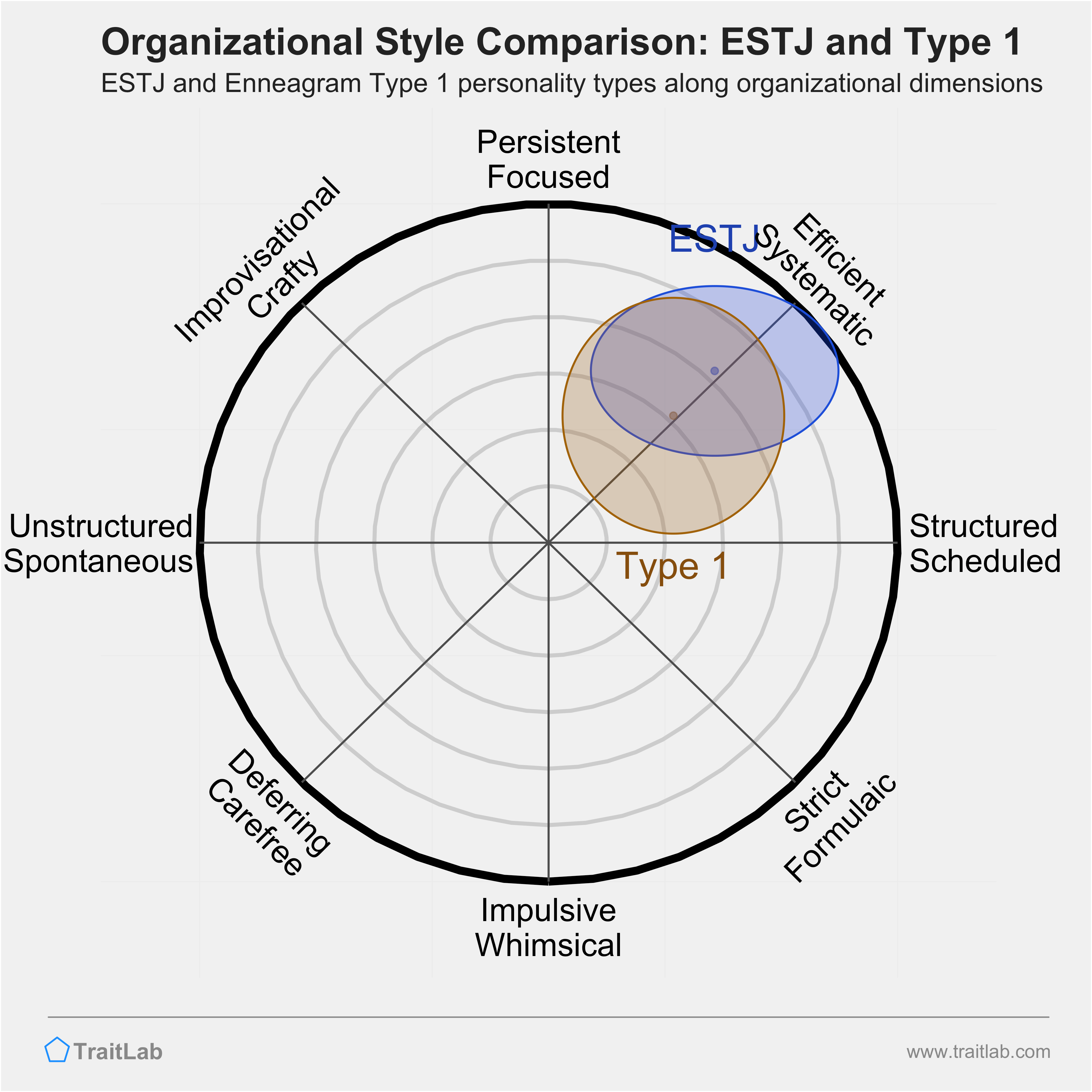 ESTJ and Type 1 comparison across organizational dimensions