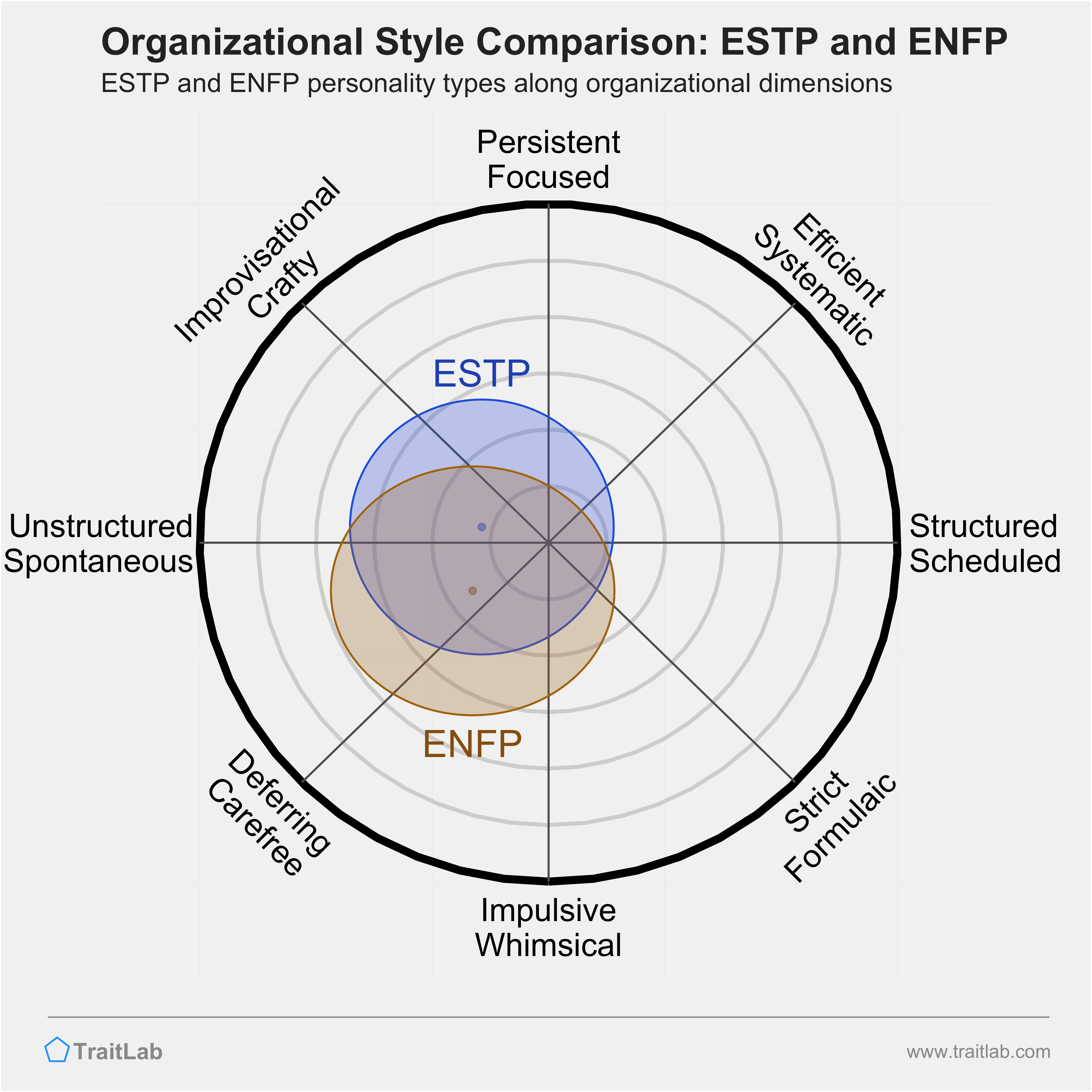 ESTP and ENFP comparison across organizational dimensions
