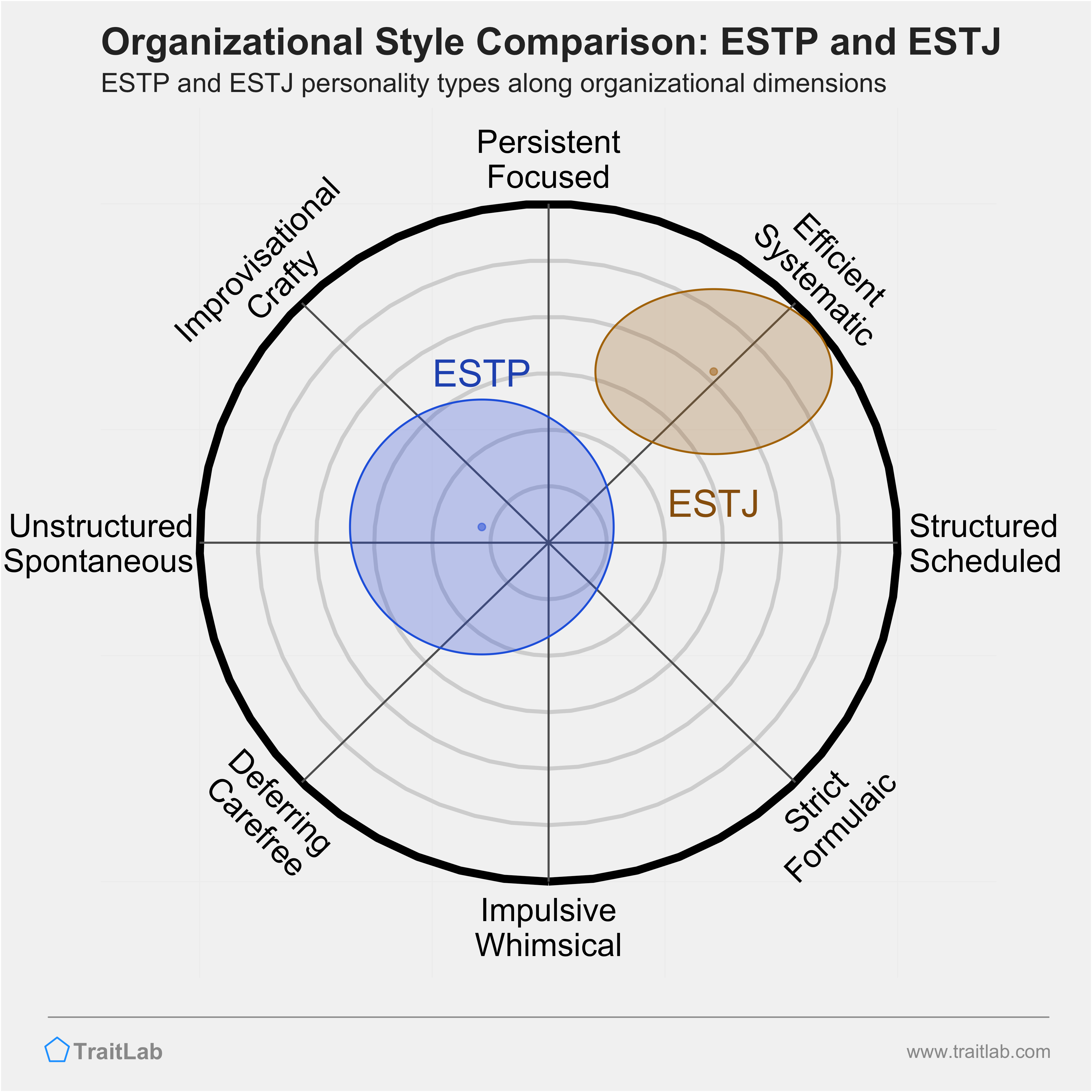 ESTP and ESTJ comparison across organizational dimensions