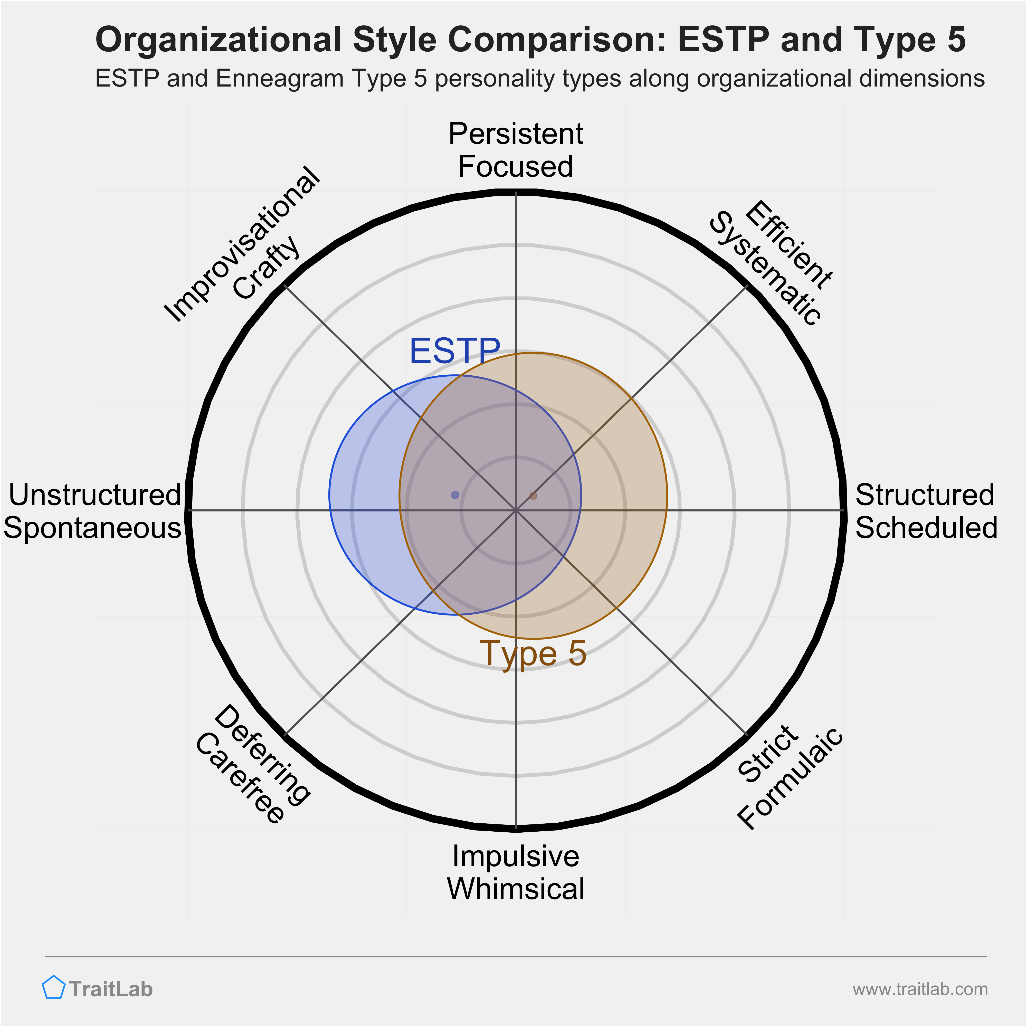 ESTP and Type 5 comparison across organizational dimensions