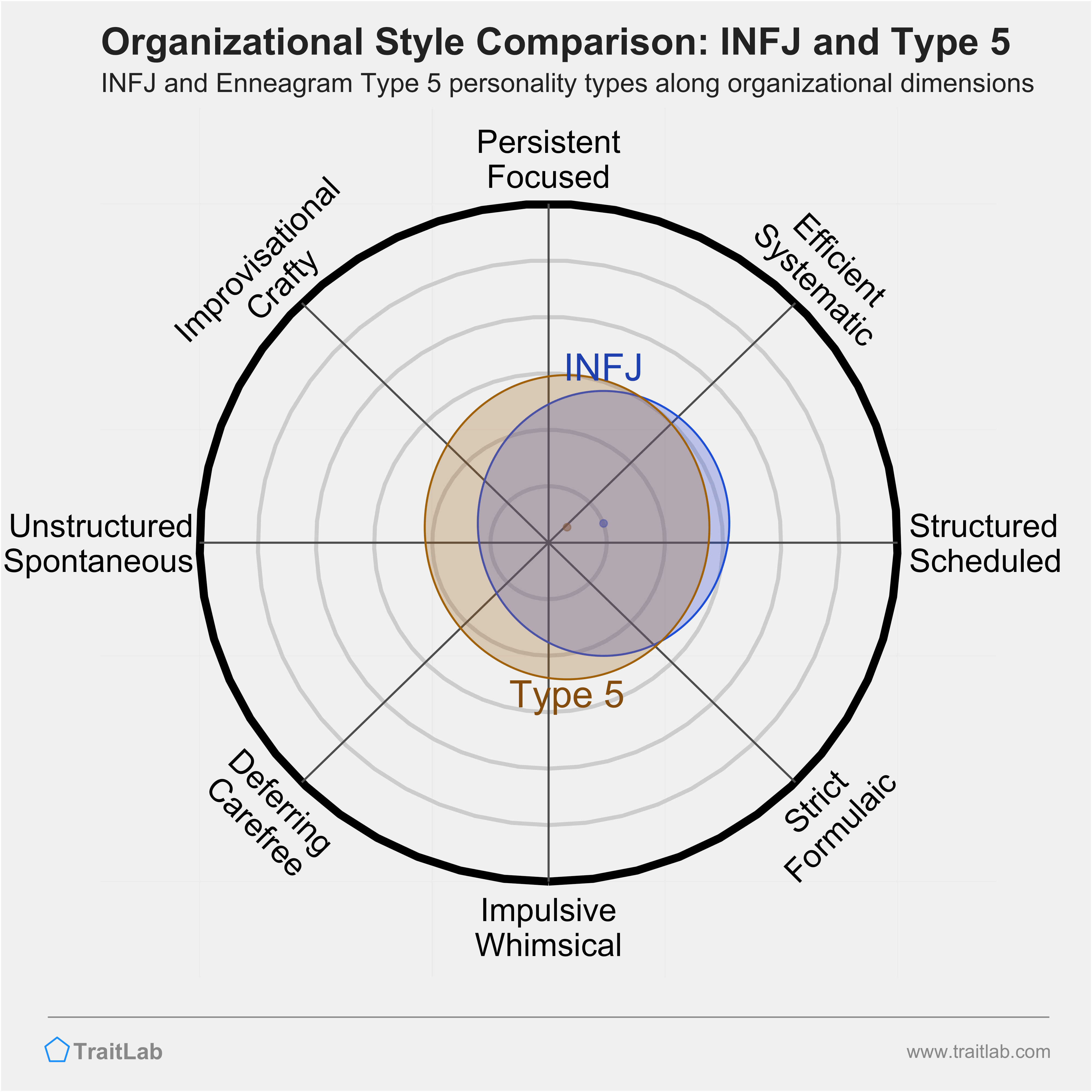 INFJ and Type 5 comparison across organizational dimensions