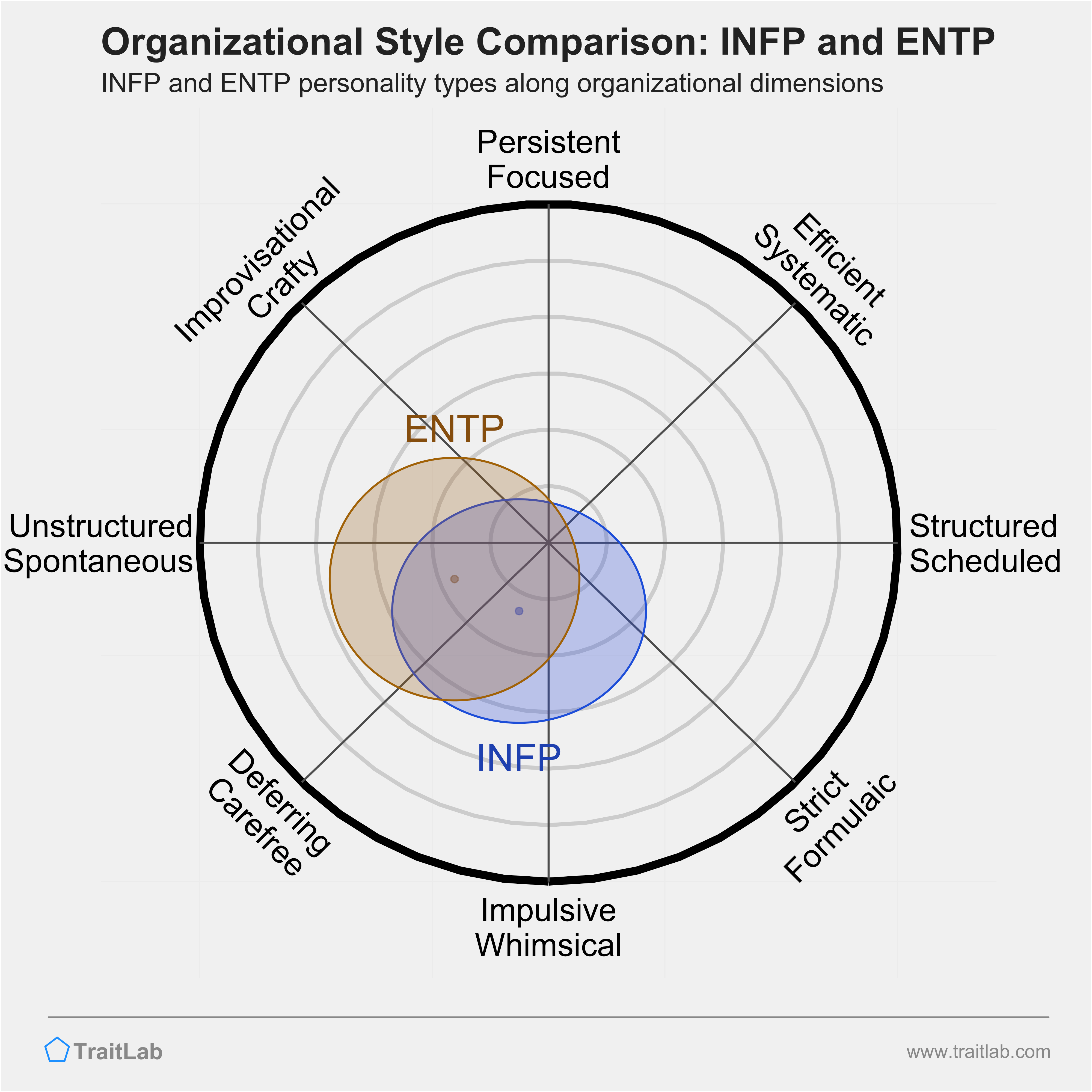 INFP and ENTP comparison across organizational dimensions