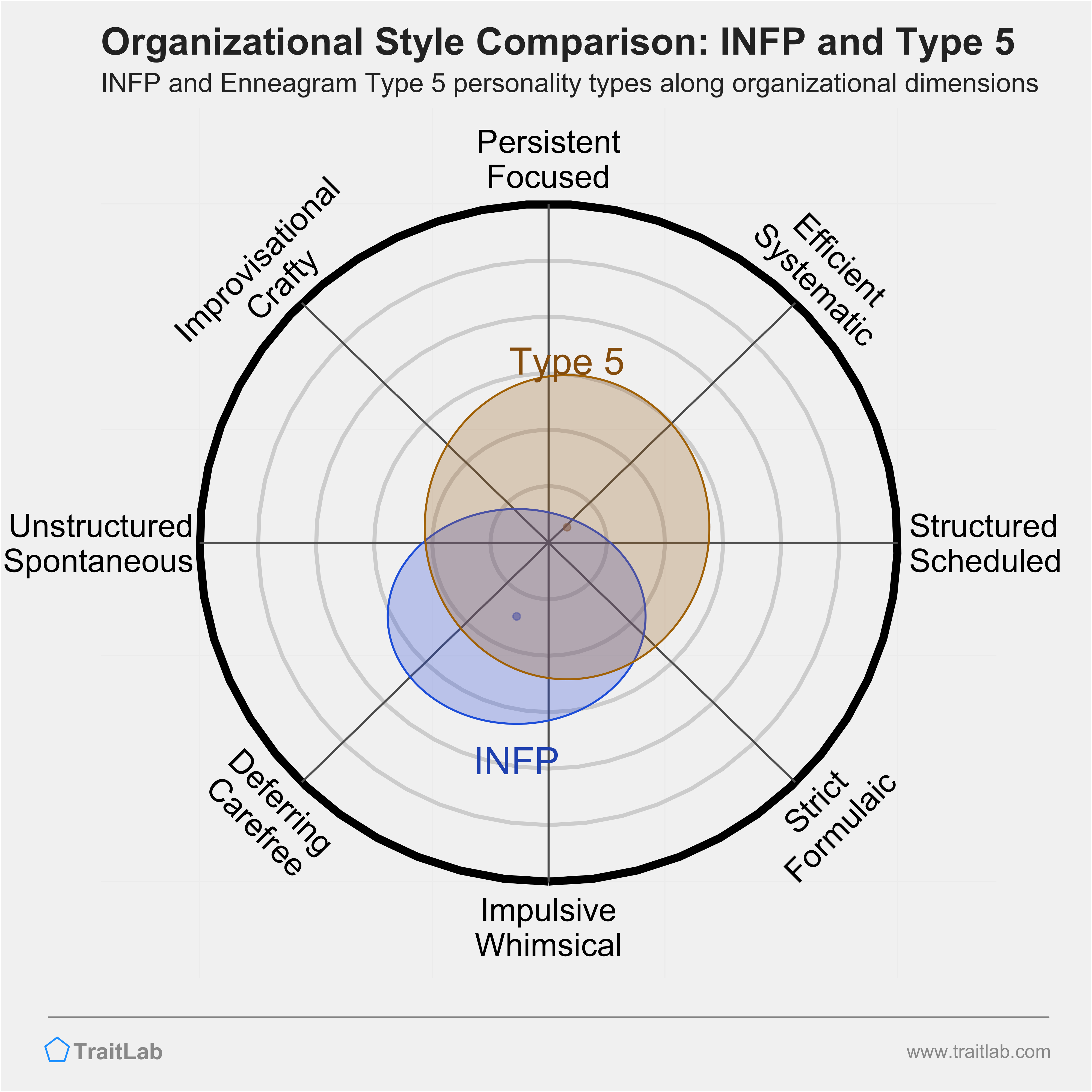 INFP and Type 5 comparison across organizational dimensions