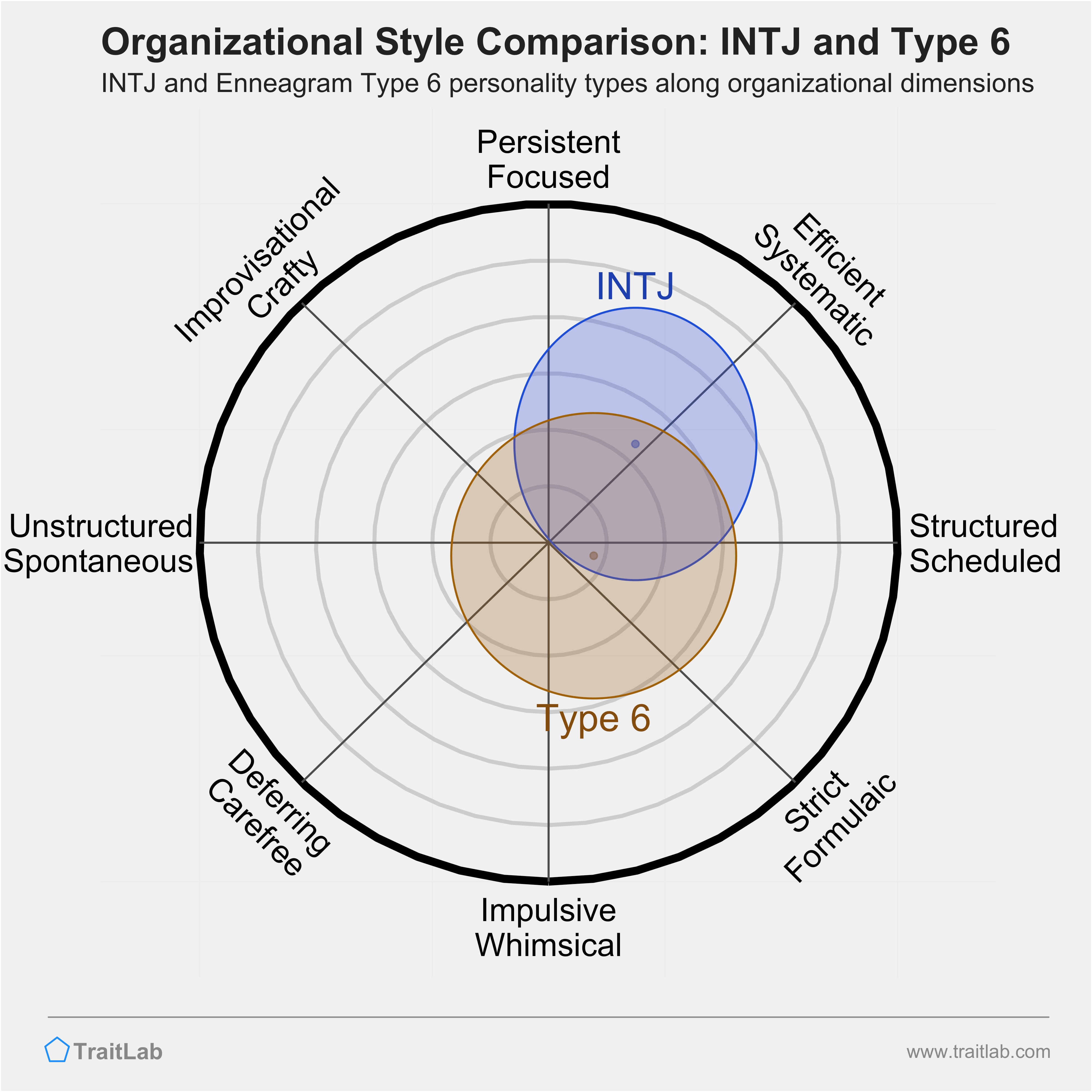 INTJ and Type 6 comparison across organizational dimensions