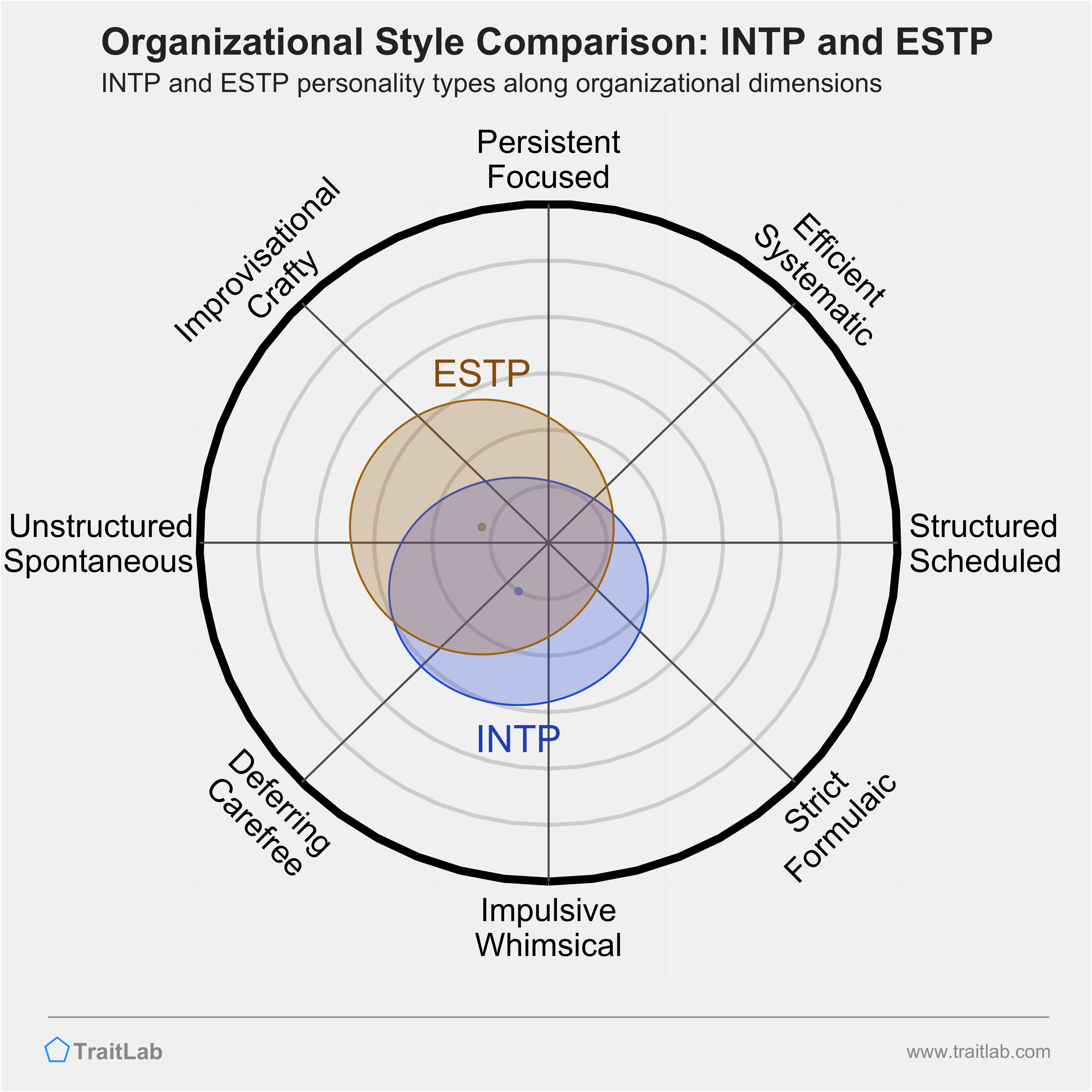 INTP and ESTP comparison across organizational dimensions