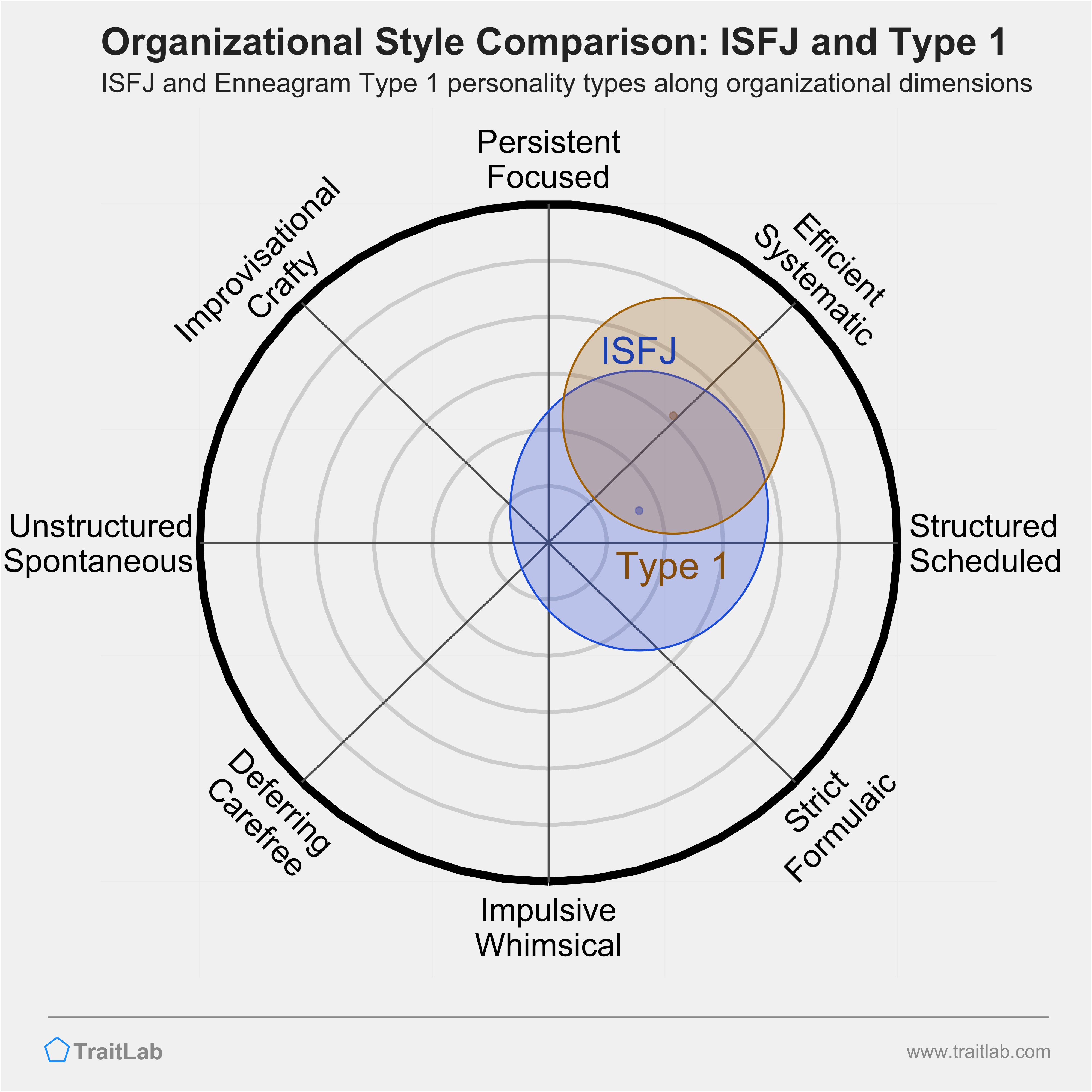ISFJ and Type 1 comparison across organizational dimensions