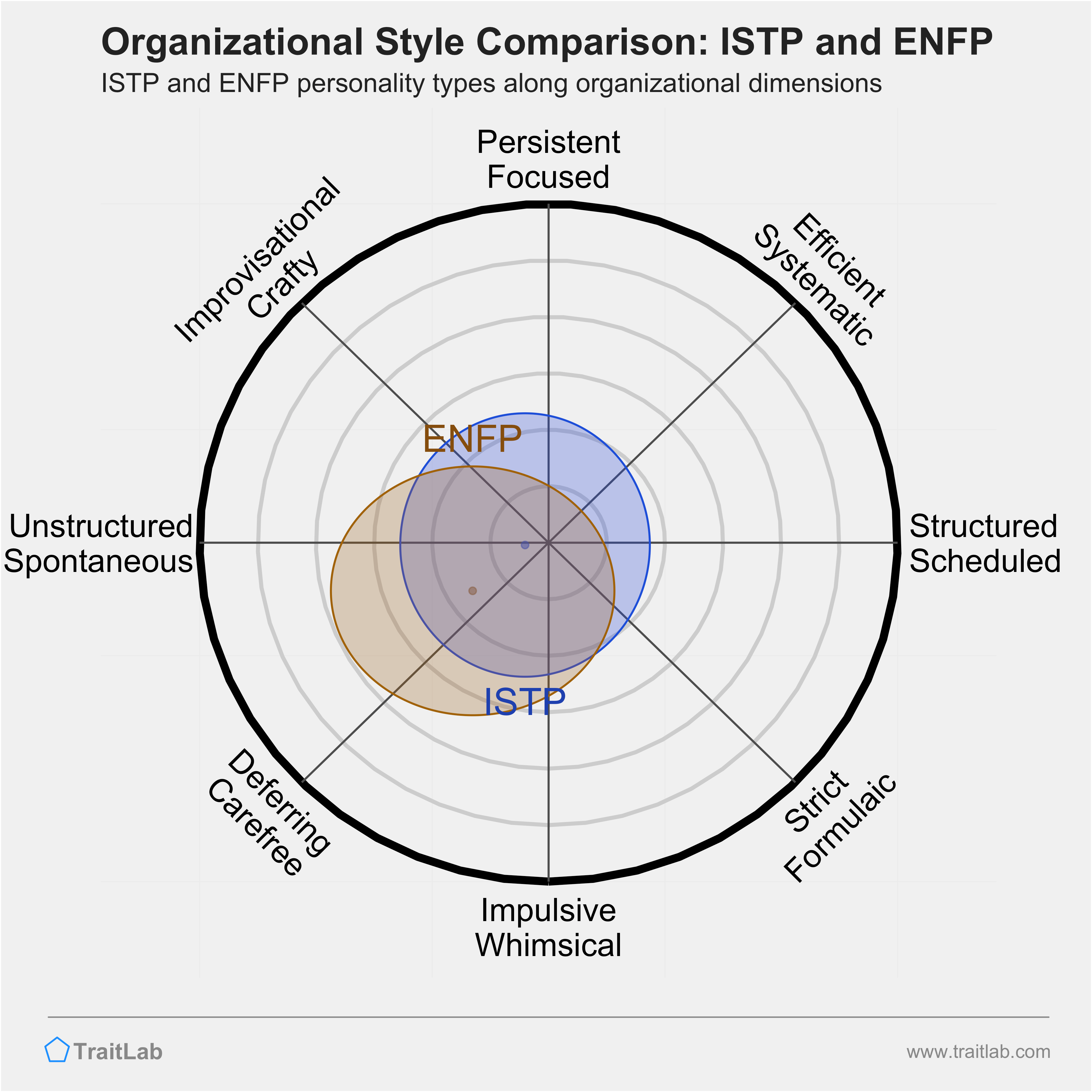 ISTP and ENFP comparison across organizational dimensions