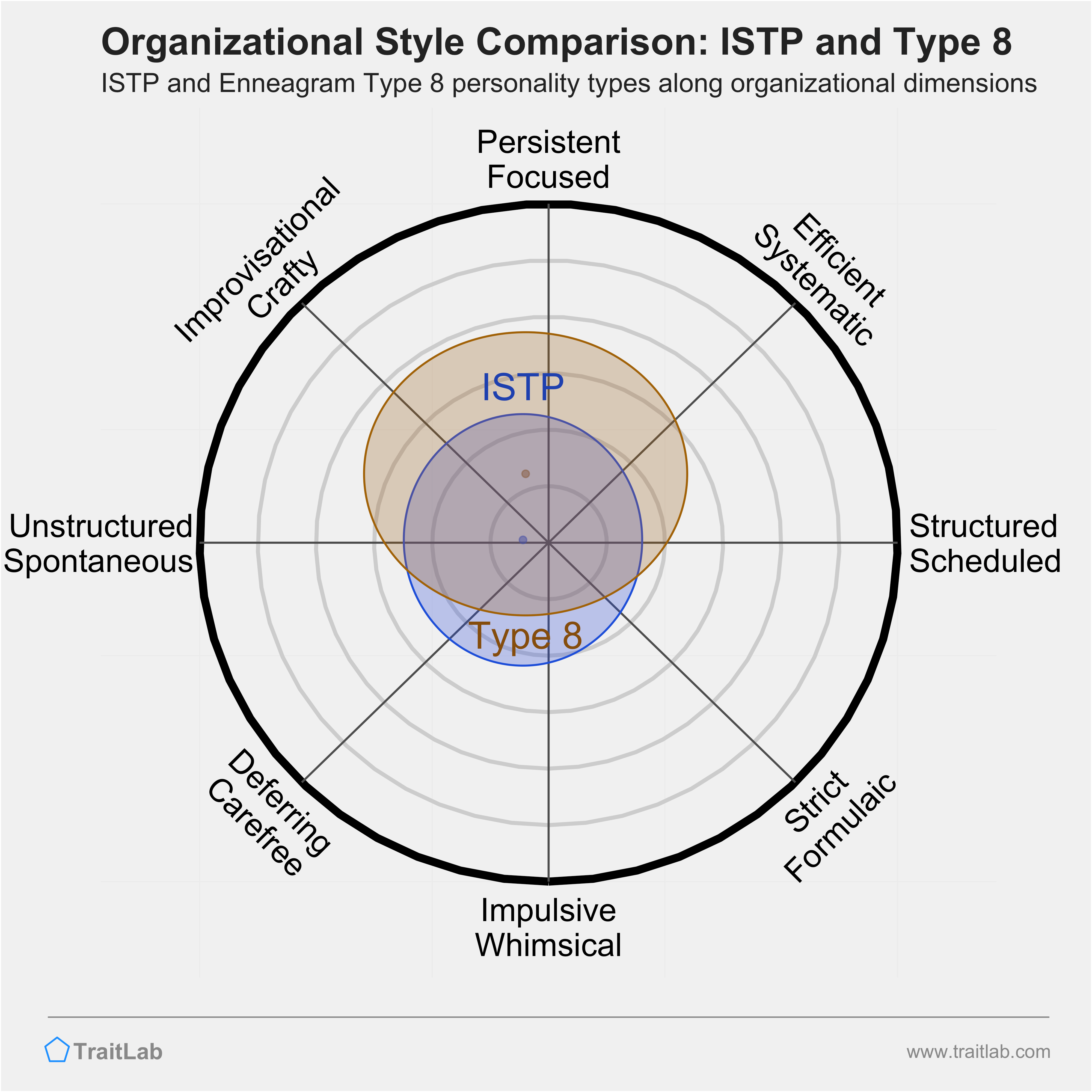 ISTP and Type 8 comparison across organizational dimensions